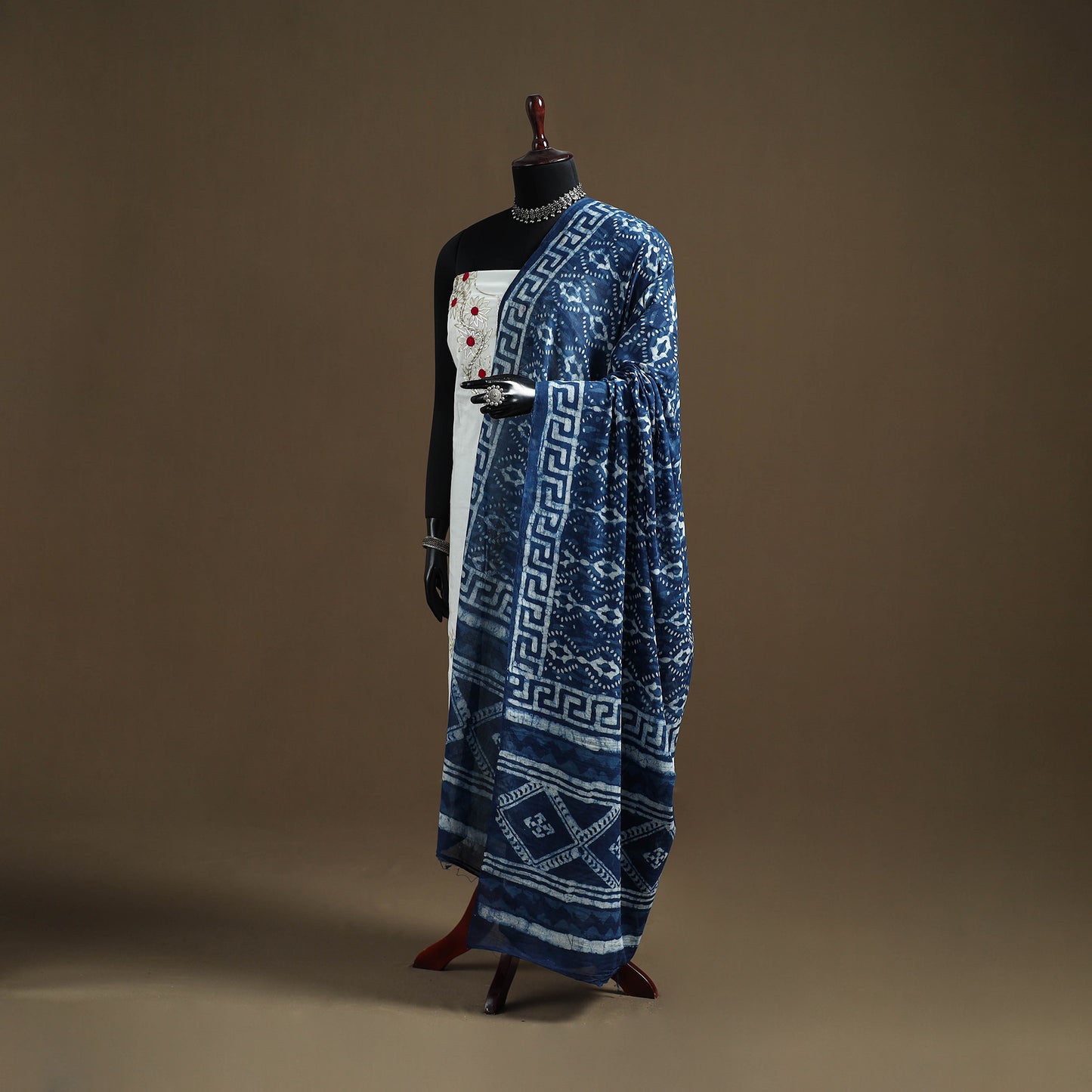 Blue - Indigo Bagru Hand Block Print Natural Dyed Pure Mul Cotton Dupatta 71