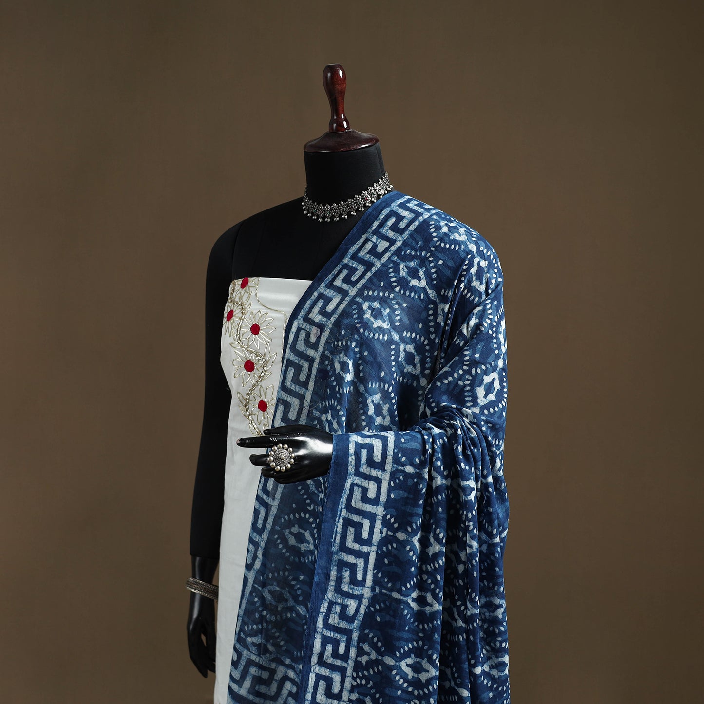 Blue - Indigo Bagru Hand Block Print Natural Dyed Pure Mul Cotton Dupatta 71