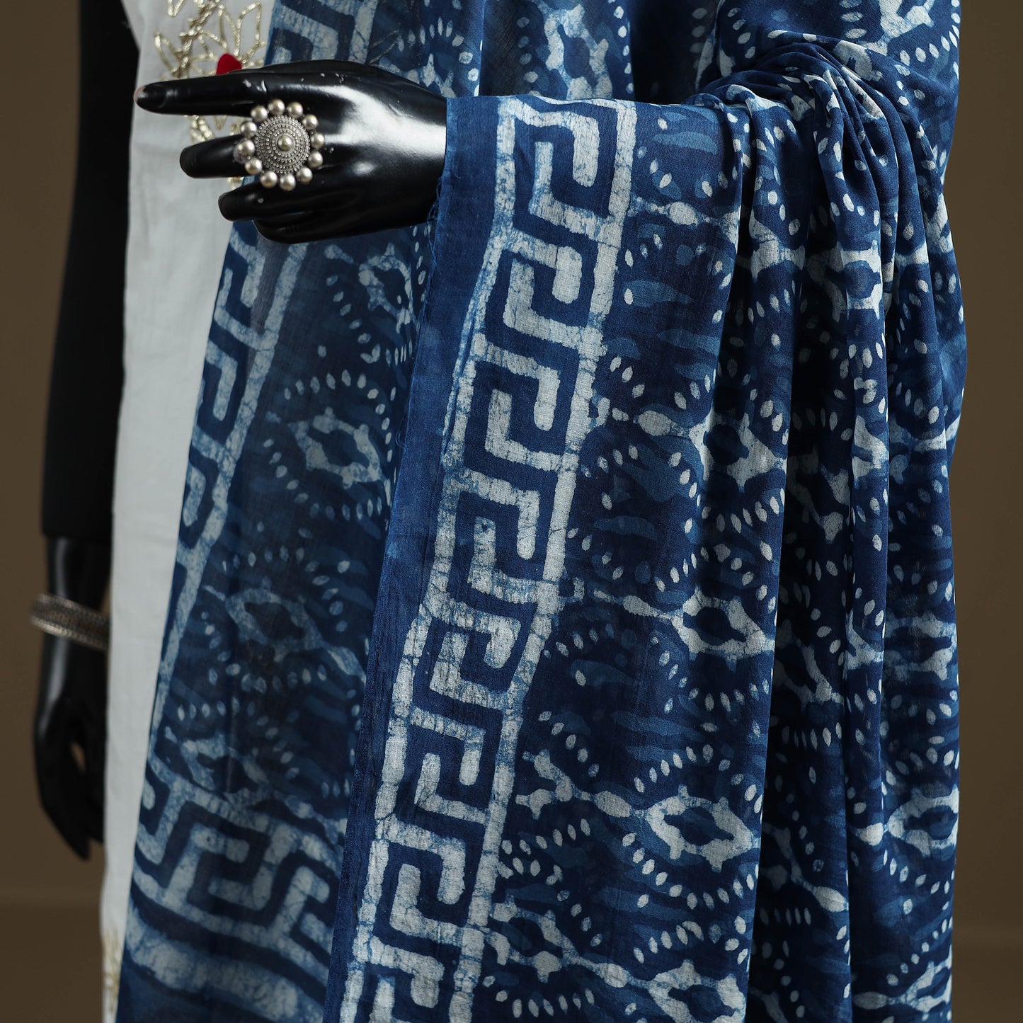 Blue - Indigo Bagru Hand Block Print Natural Dyed Pure Mul Cotton Dupatta 71