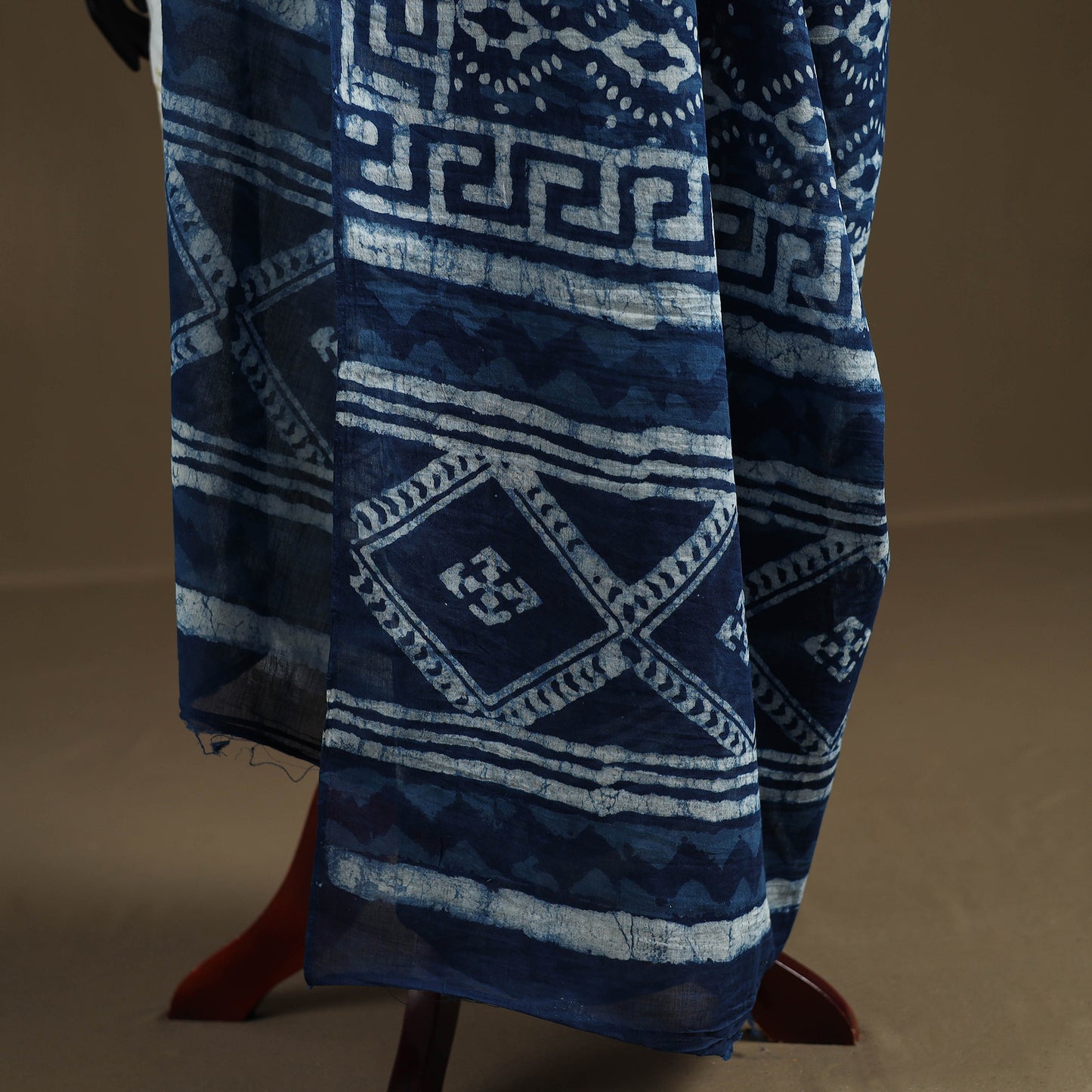 Blue - Indigo Bagru Hand Block Print Natural Dyed Pure Mul Cotton Dupatta 71