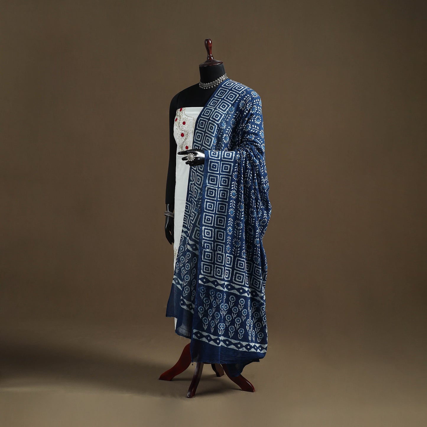 Blue - Indigo Bagru Hand Block Print Natural Dyed Pure Mul Cotton Dupatta 72