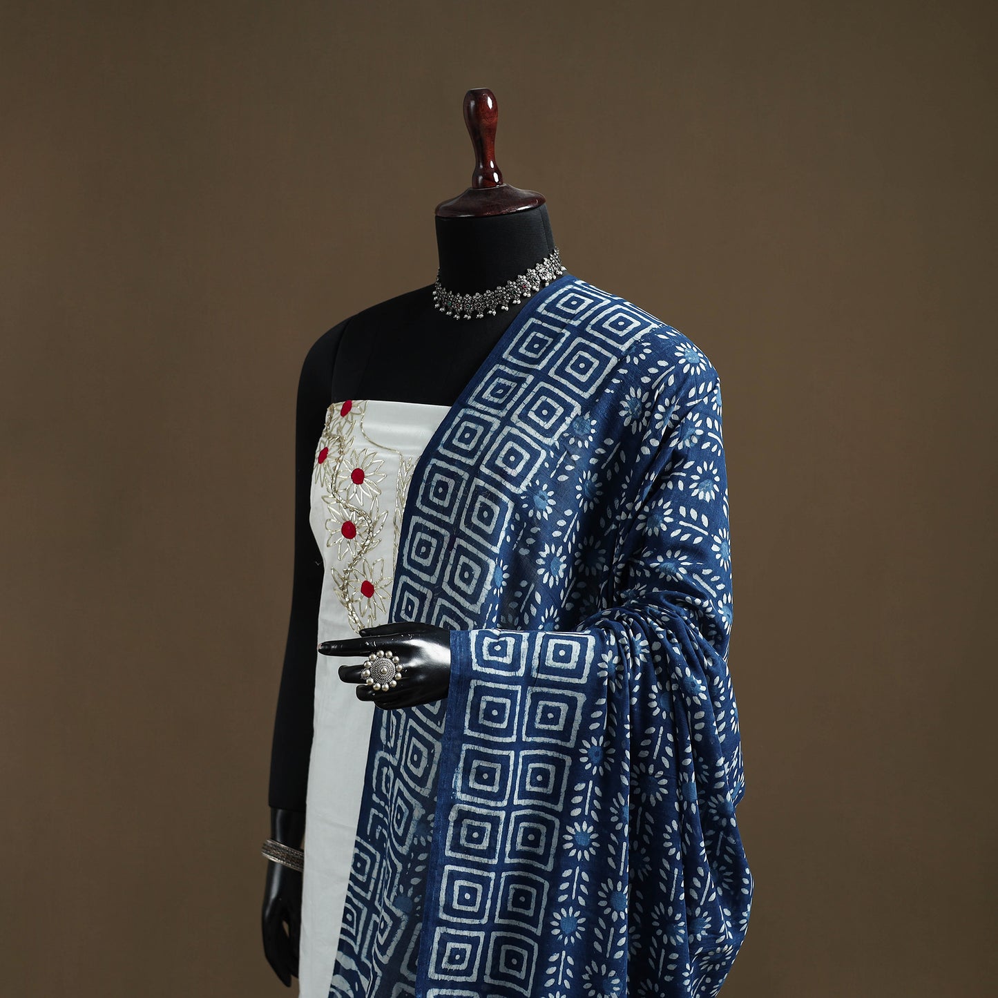Blue - Indigo Bagru Hand Block Print Natural Dyed Pure Mul Cotton Dupatta 72