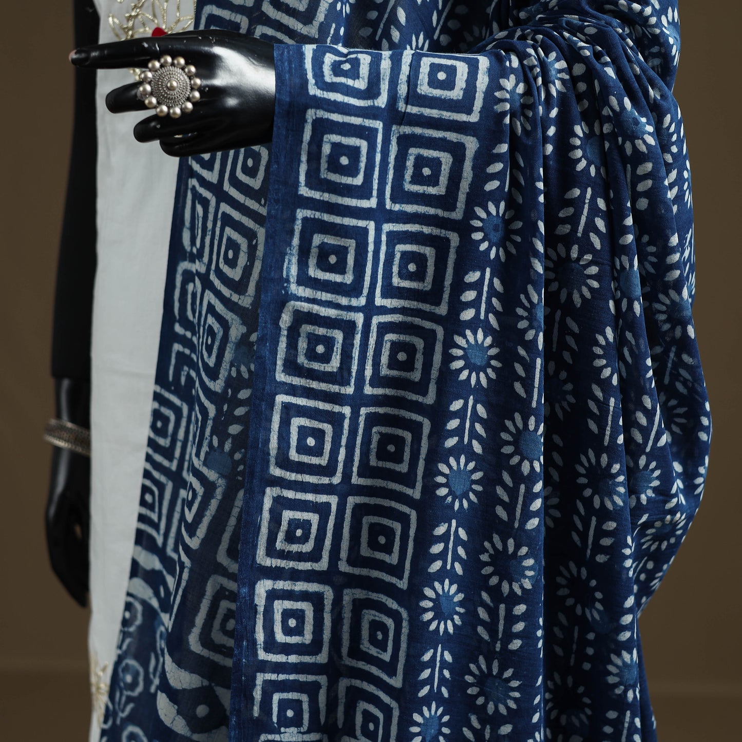 Blue - Indigo Bagru Hand Block Print Natural Dyed Pure Mul Cotton Dupatta 72