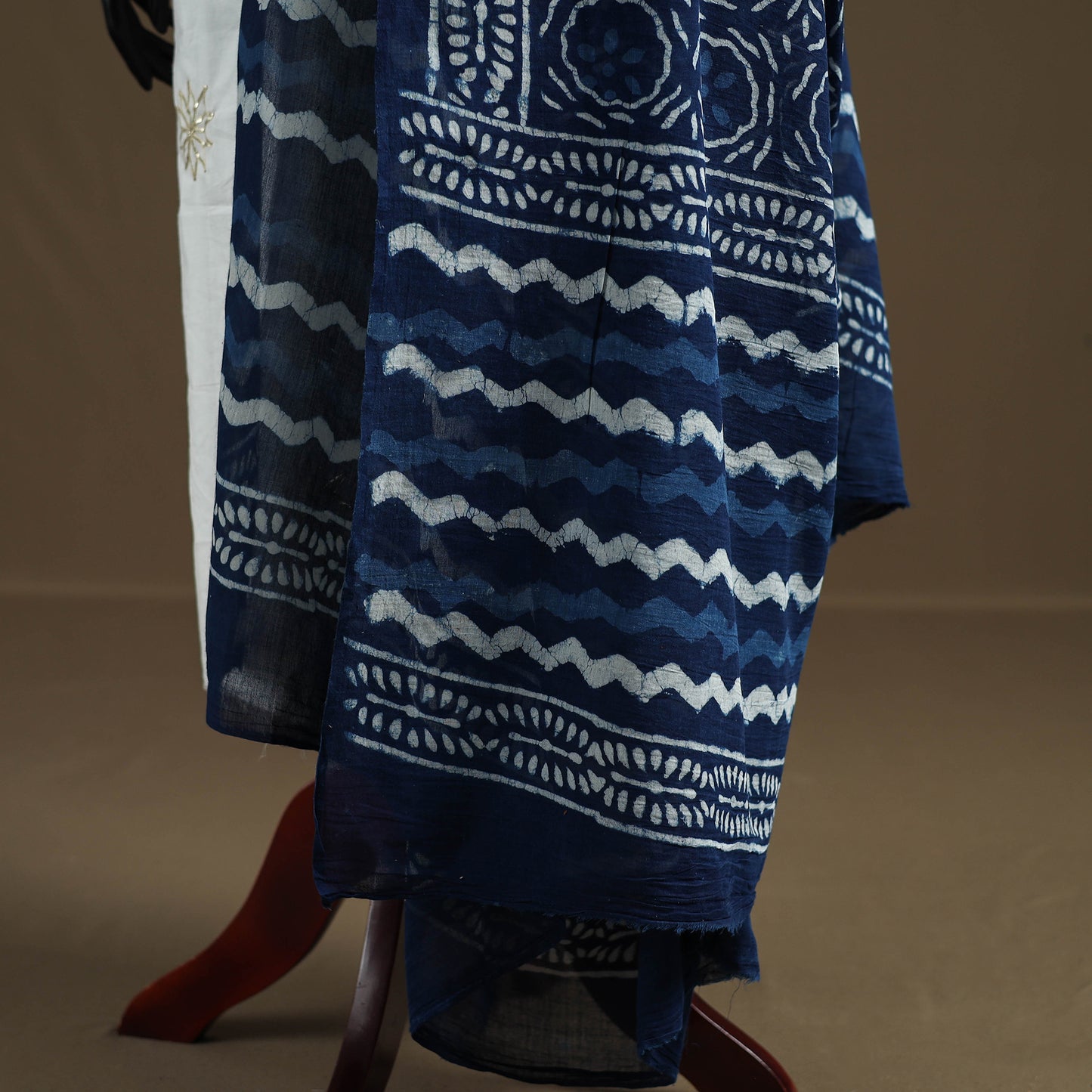 Blue - Indigo Bagru Hand Block Print Natural Dyed Pure Mul Cotton Dupatta 73