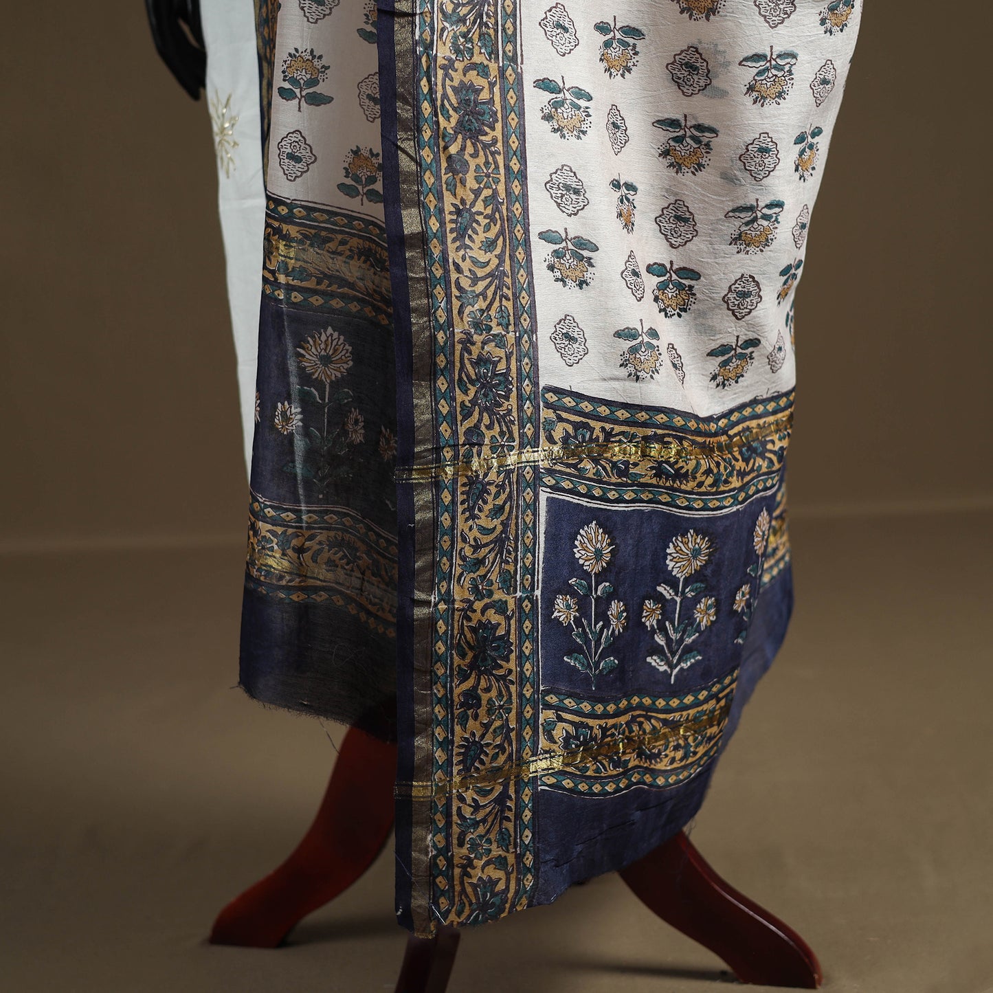 White - Sanganeri Hand Block Print Chanderi Silk Dupatta 74