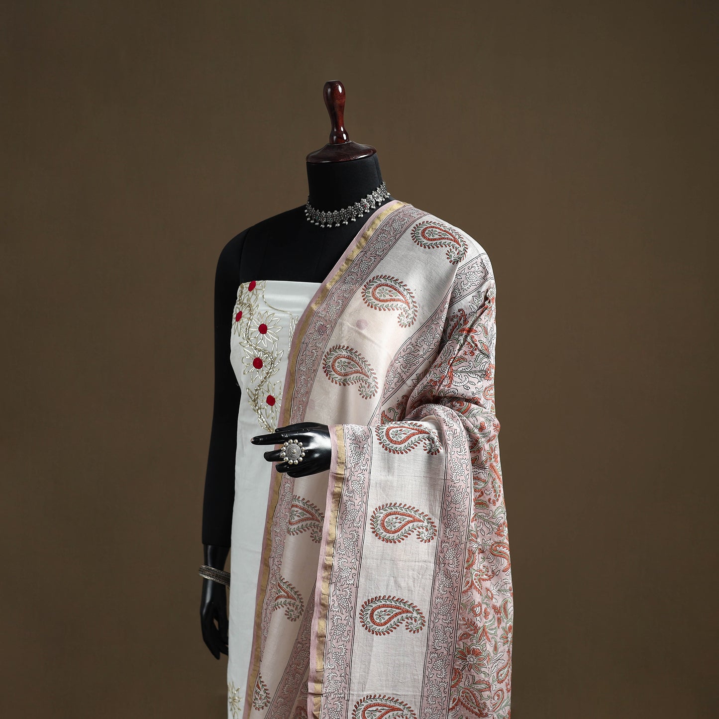 Pink - Sanganeri Hand Block Print Chanderi Silk Dupatta 76