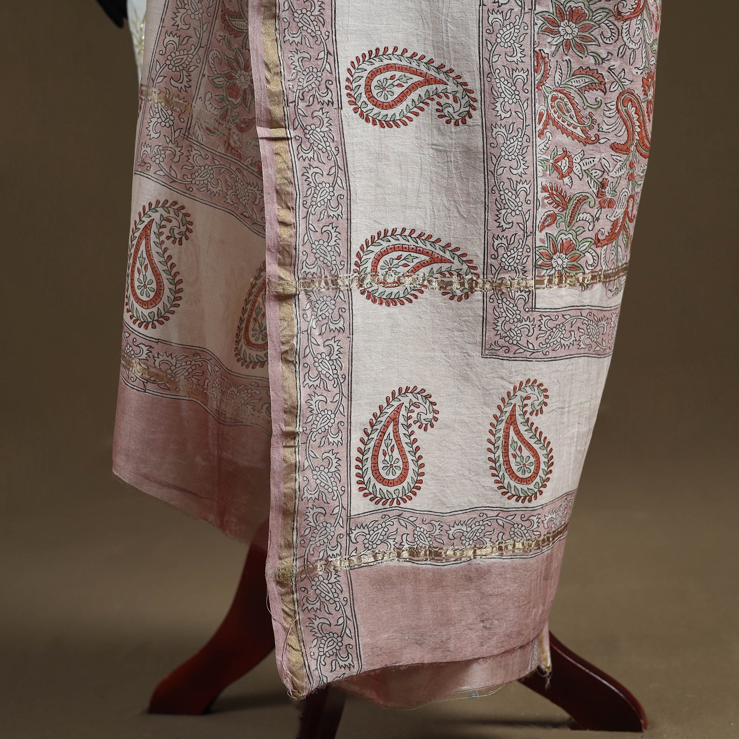 Pink - Sanganeri Hand Block Print Chanderi Silk Dupatta 76