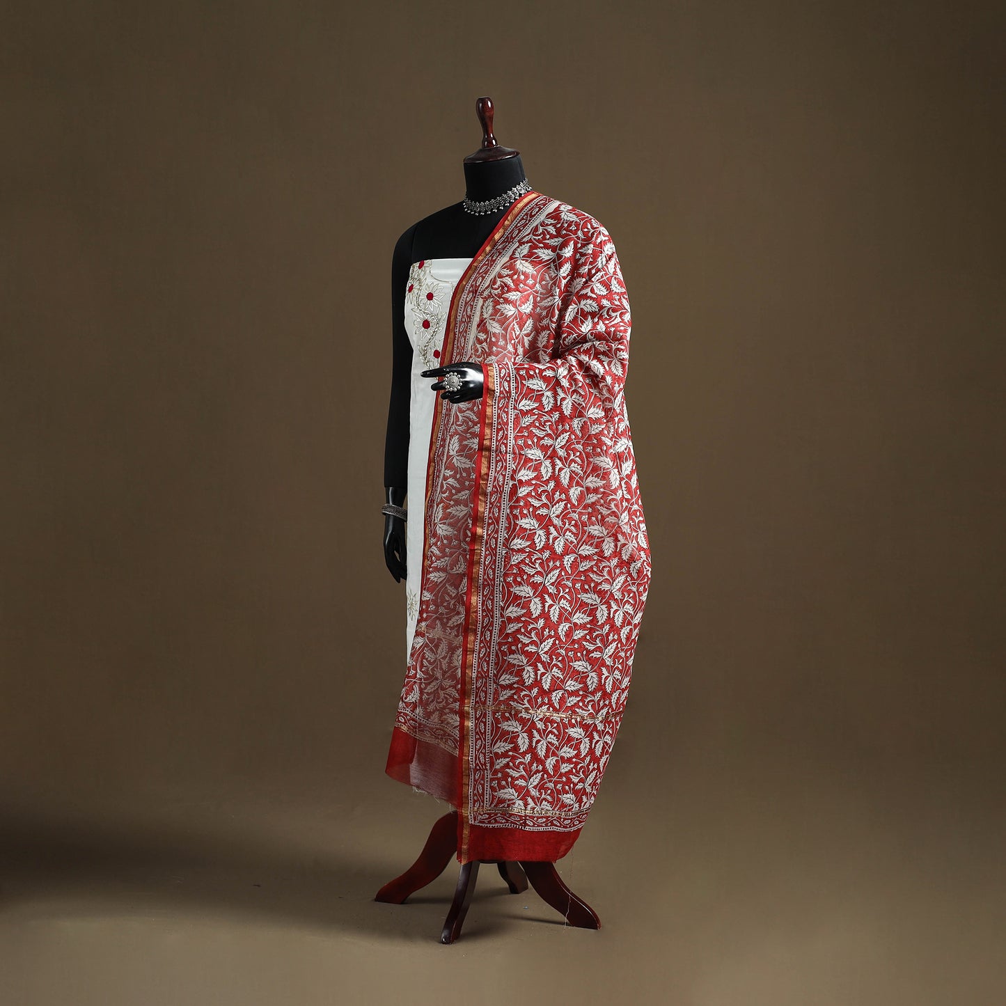 Red - Sanganeri Hand Block Print Chanderi Silk Dupatta 77