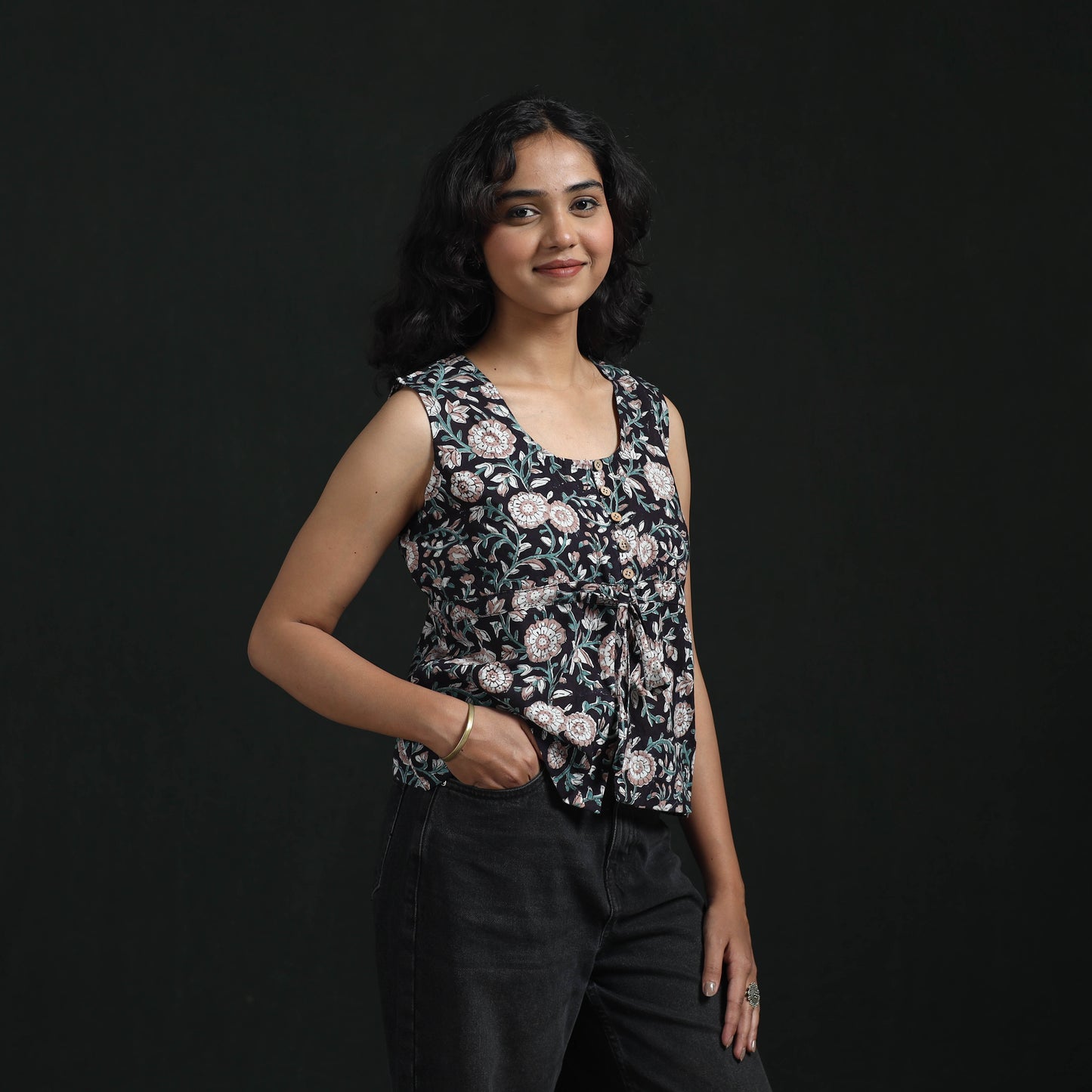 Hand Block Sanganeri Print Cotton Floral Crop Top 16