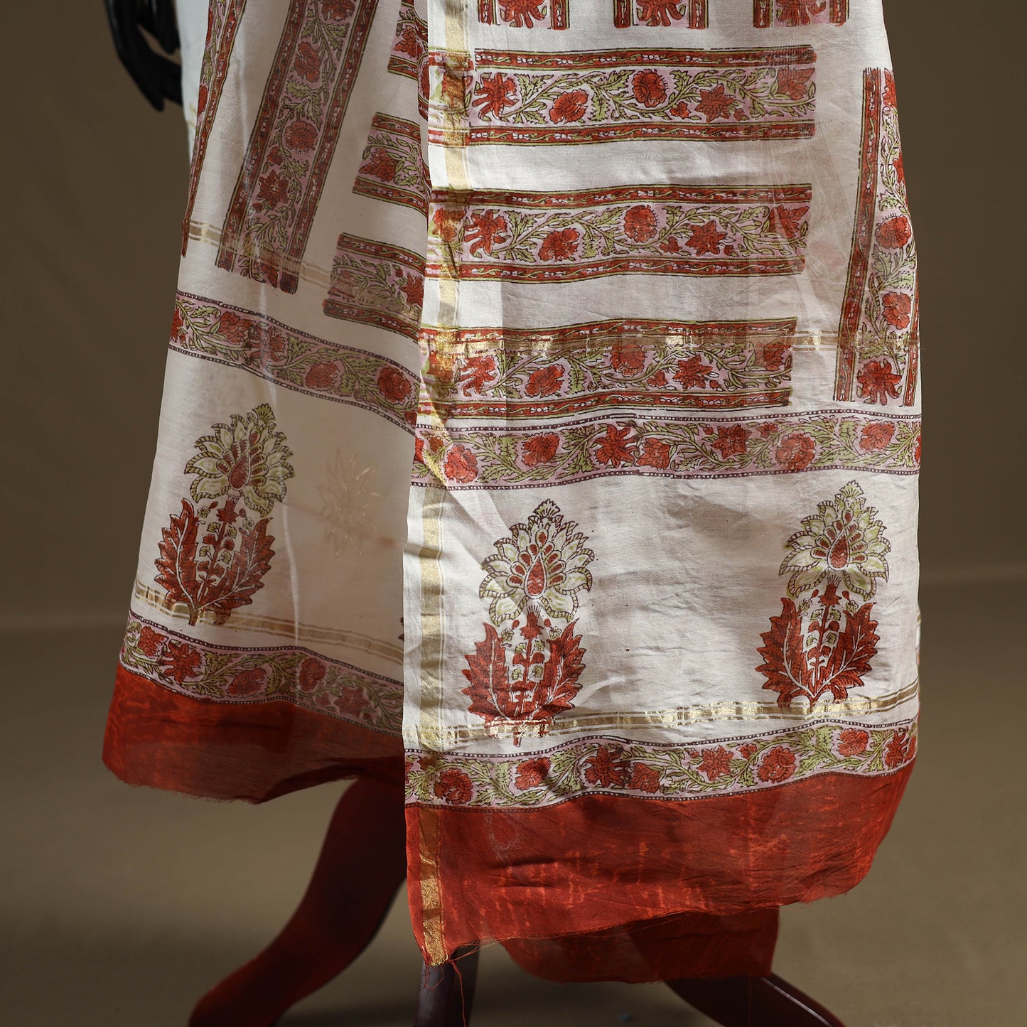 White - Sanganeri Hand Block Print Chanderi Silk Dupatta 80