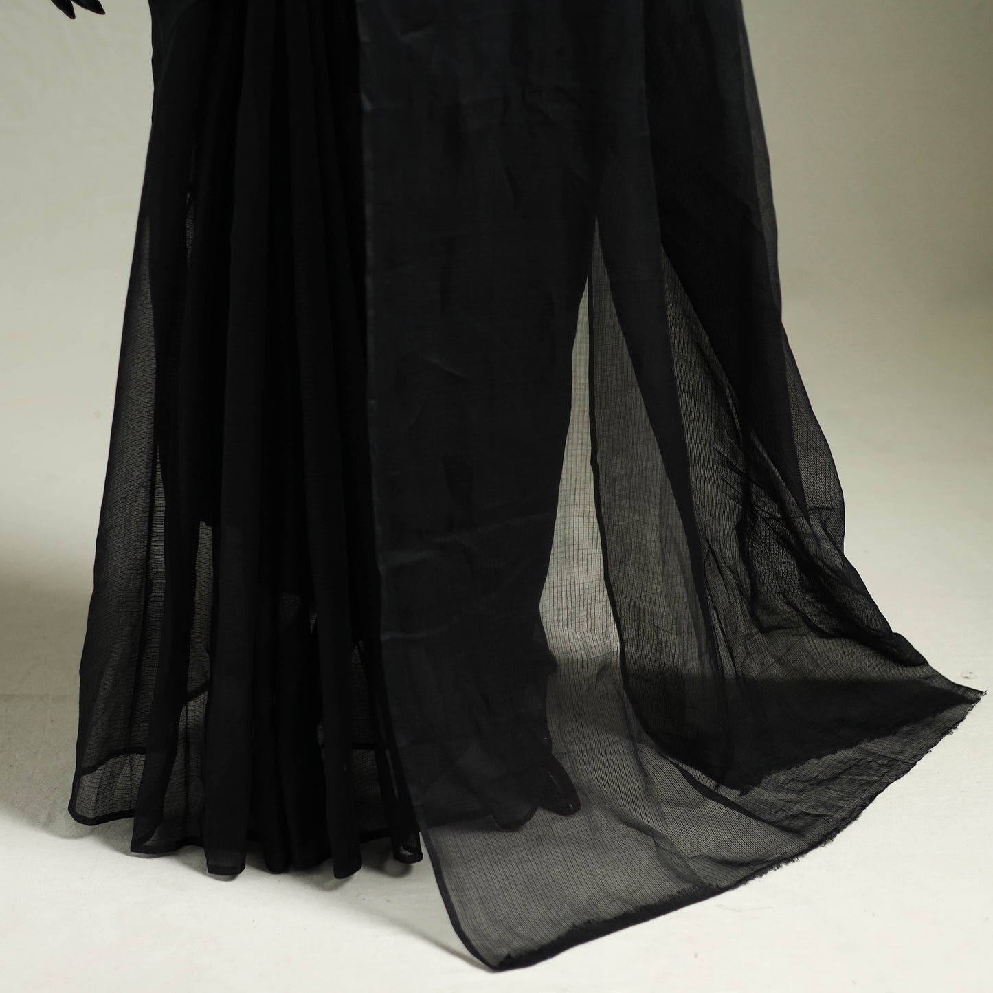 Black - Nazaakat Kota Doria Cotton Plain Saree with Blouse & Jewellery Set 13