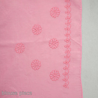 Peach -Lucknow Chikankari Hand Embroidery Terivoile Cotton Saree 08