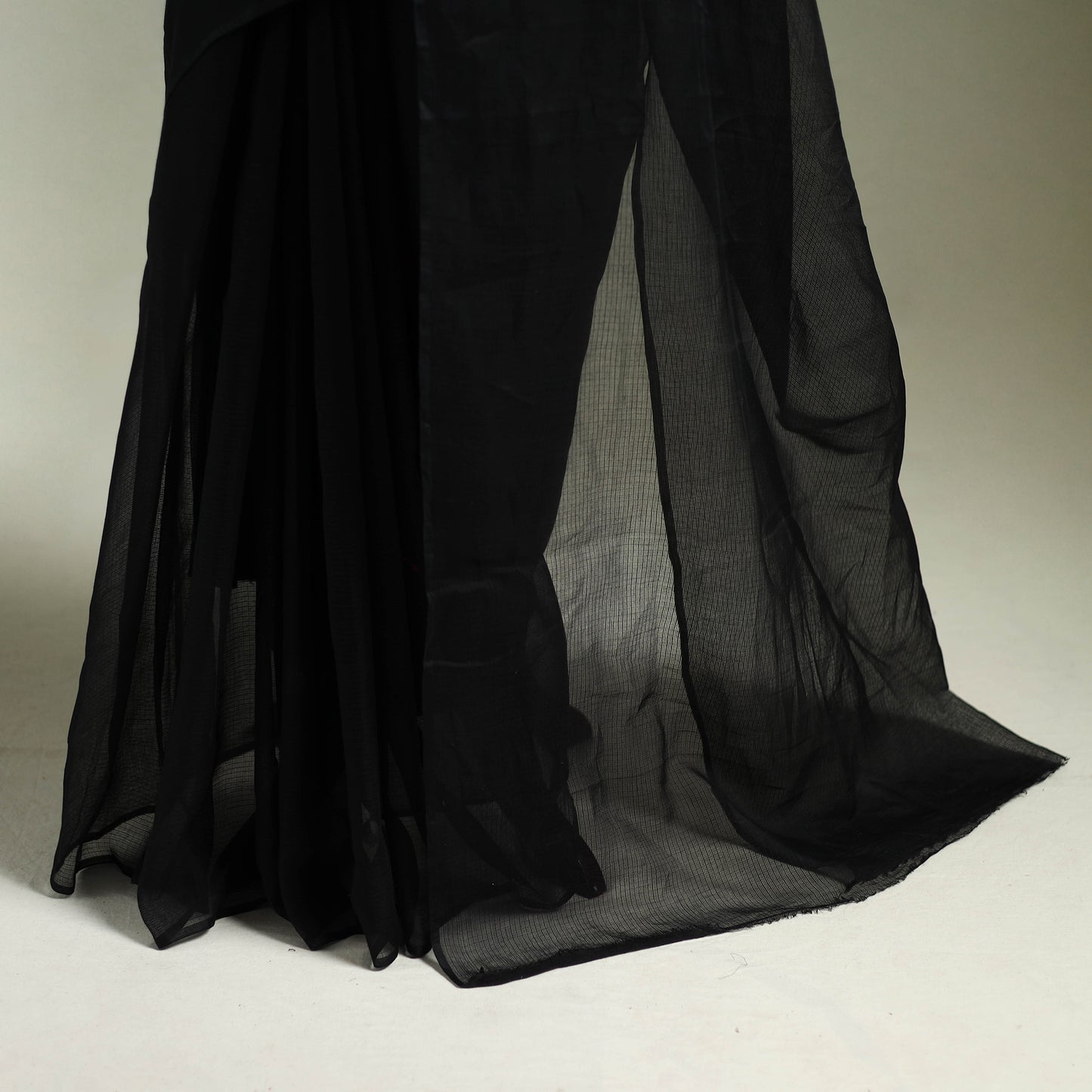 Black - Nazaakat Kota Doria Cotton Plain Saree with Blouse & Jewellery Set 15