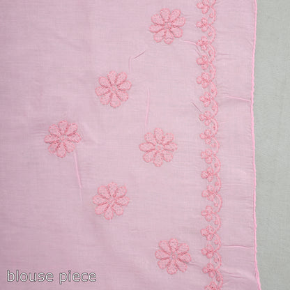 Pink - Lucknow Chikankari Hand Embroidery Terivoile Cotton Saree 12