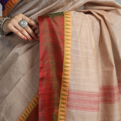 Brown - Traditional Kanchipuram Handloom Mercerised Cotton Saree with Silk Temple Border 13