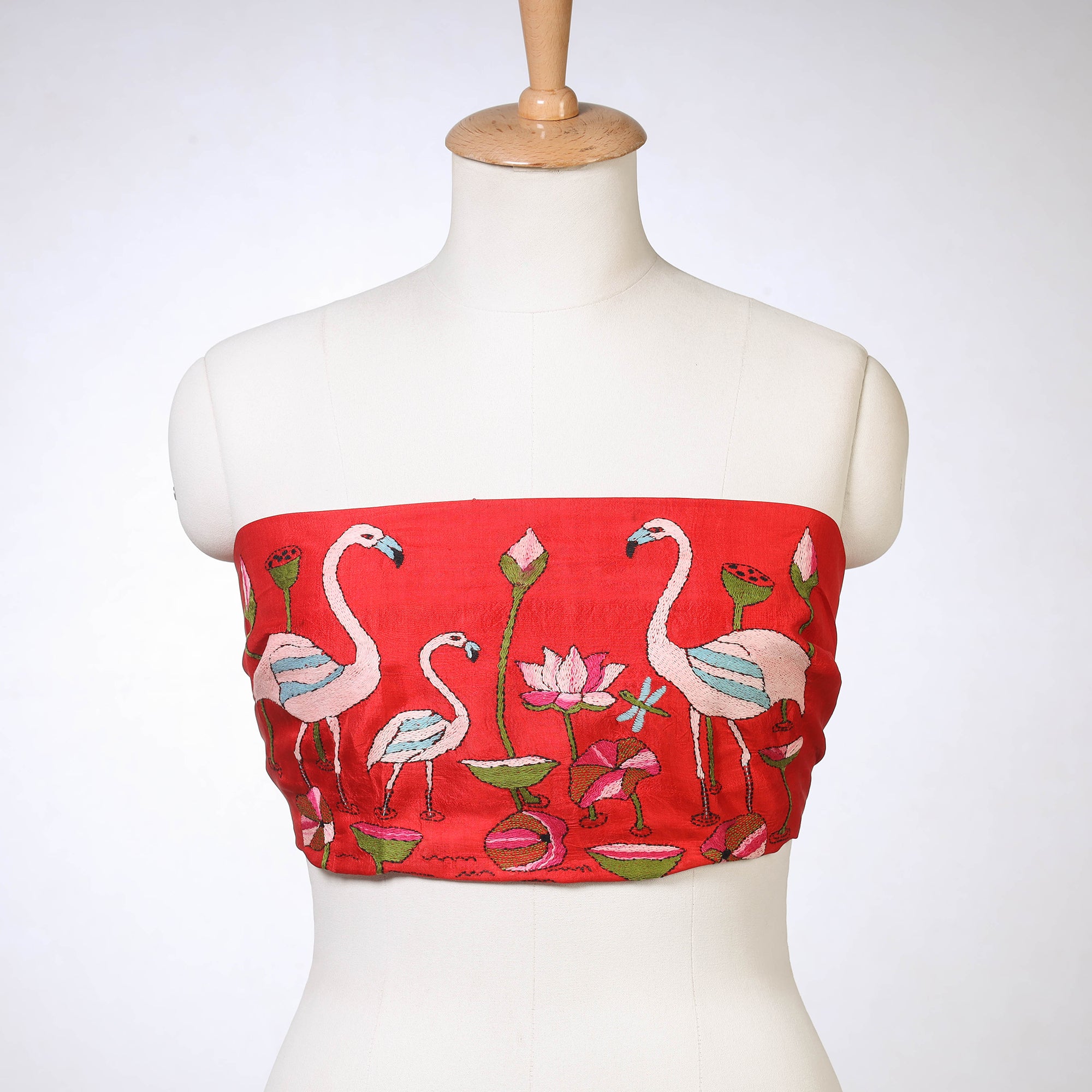 Red - Handpainted Bishnupuri Silk Bengal Kantha Embroidery Saree 12