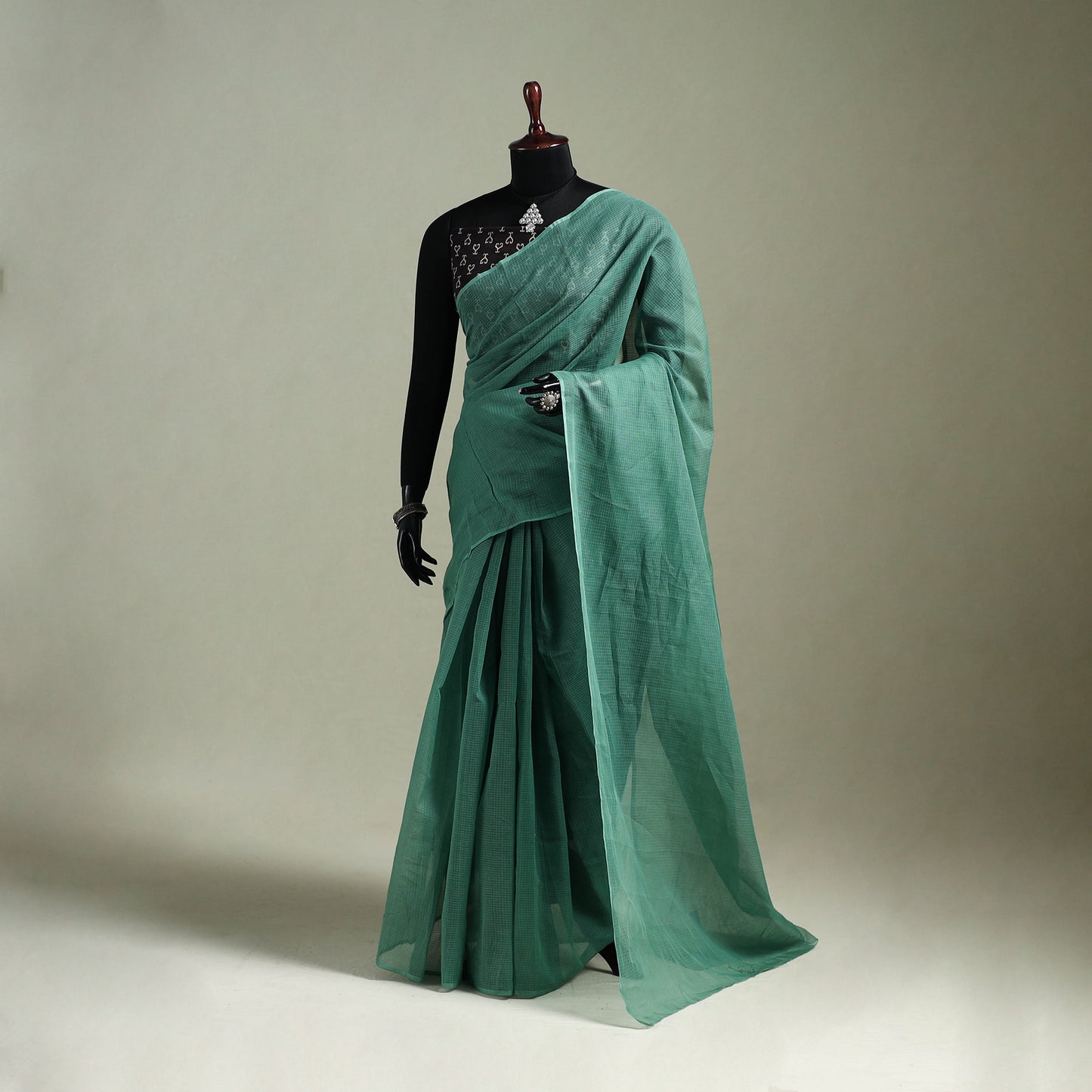 Green - Nazaakat Kota Doria Cotton Plain Saree with Blouse & Jewellery Set 24