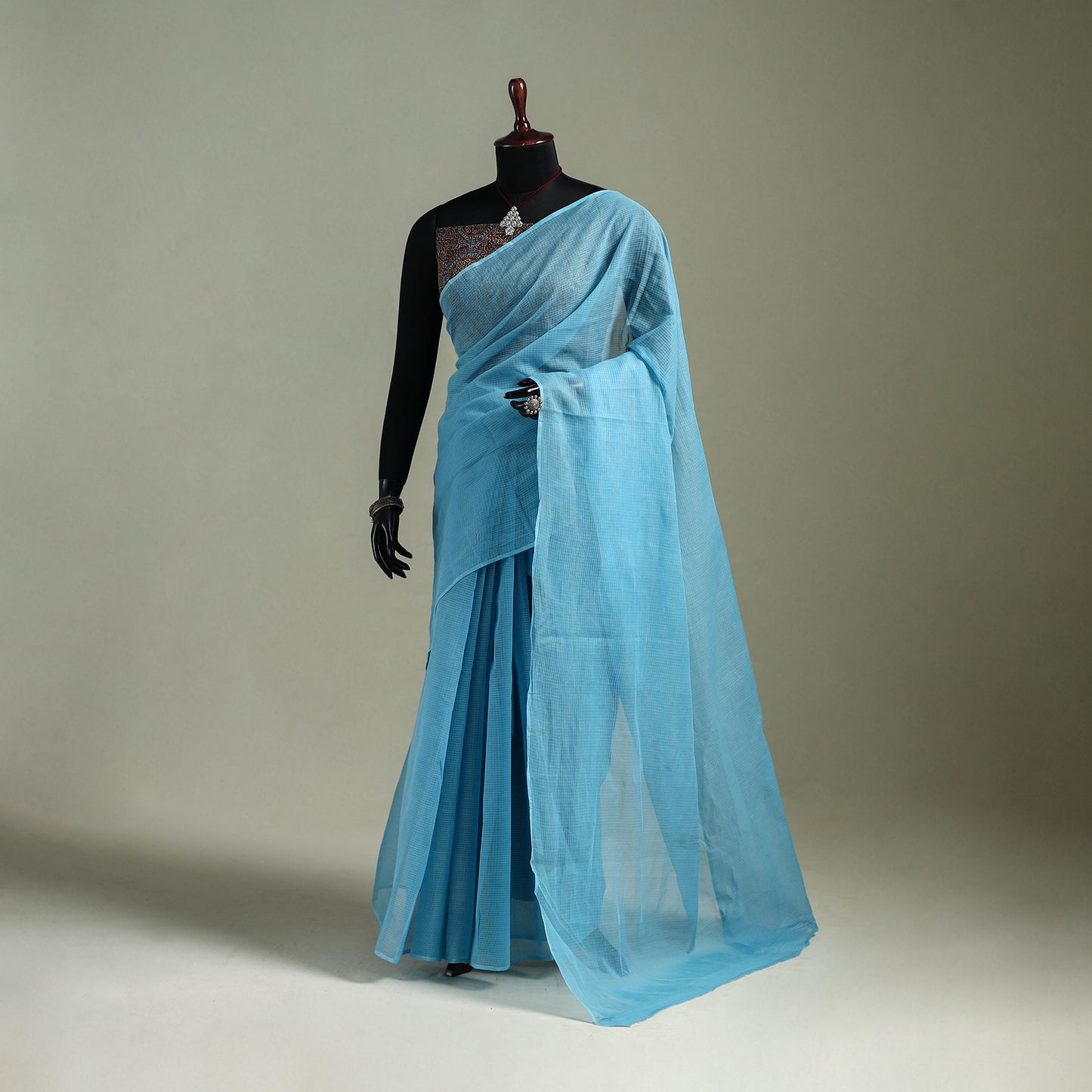 Blue - Nazaakat Kota Doria Cotton Plain Saree with Blouse & Jewellery Set 25