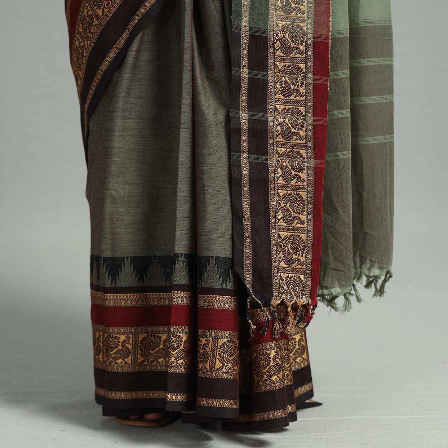 Brown - Traditional Kanchipuram Cotton Saree with Zari Border 26