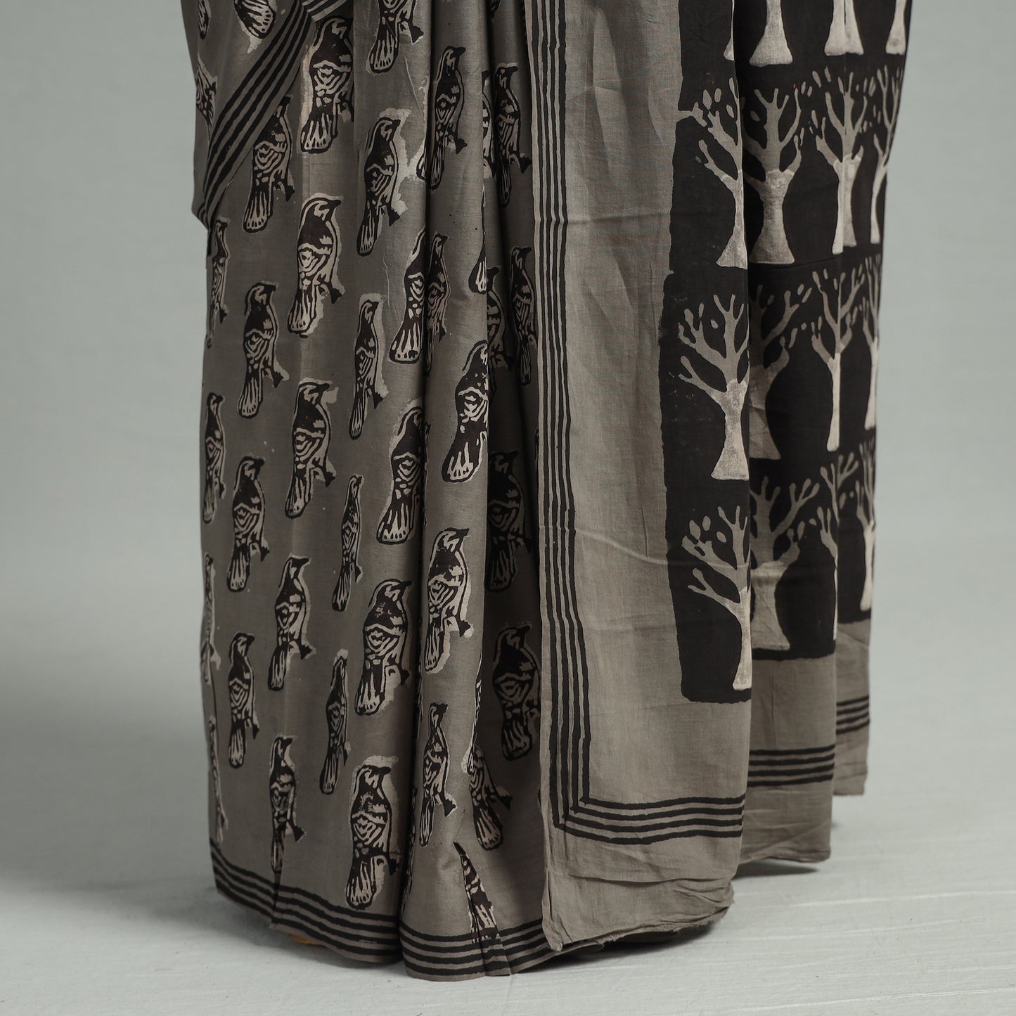Grey - Bindaas Art Block Printed Natural Dyed Cotton Saree 28