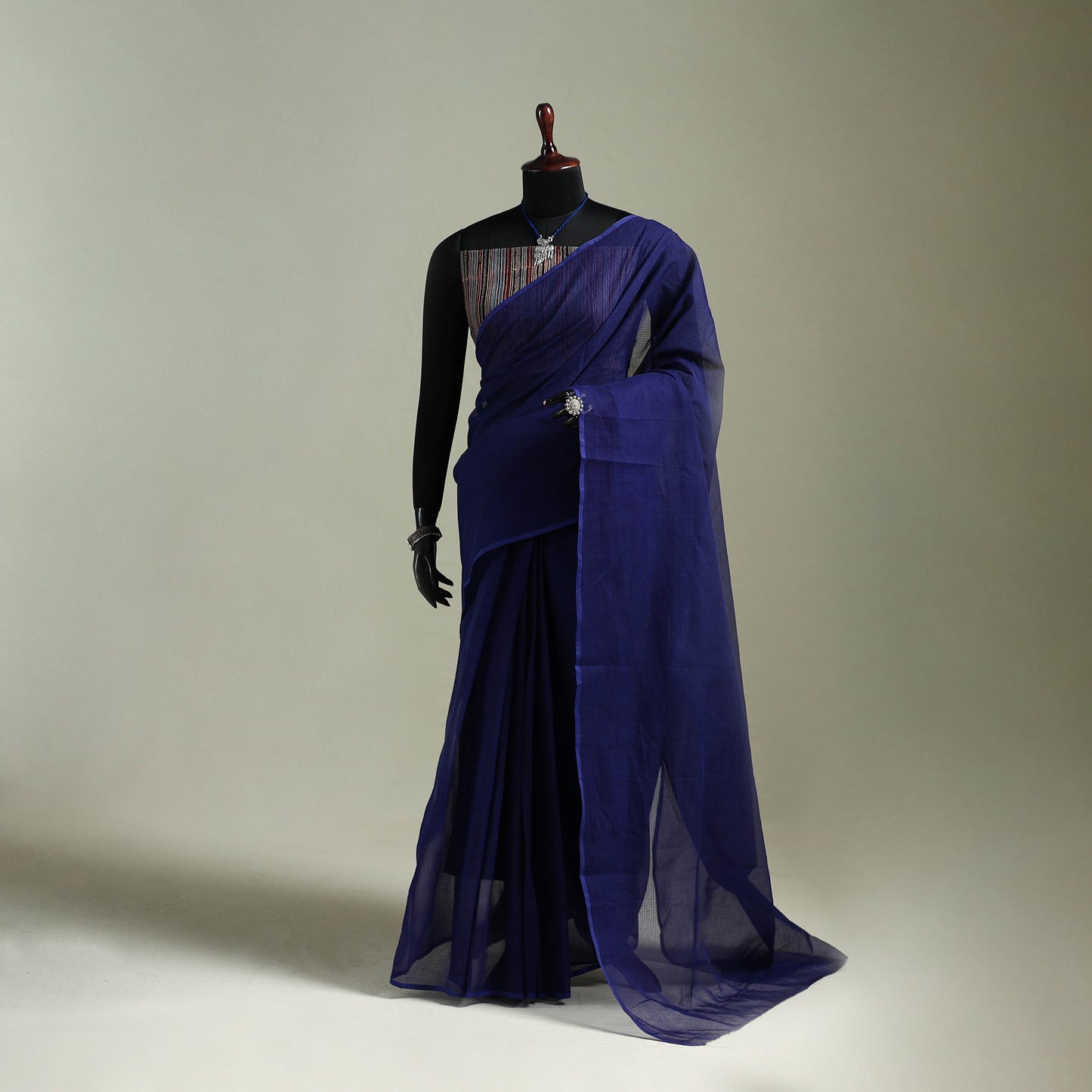 Blue - Nazaakat Kota Doria Cotton Plain Saree with Blouse & Jewellery Set 44