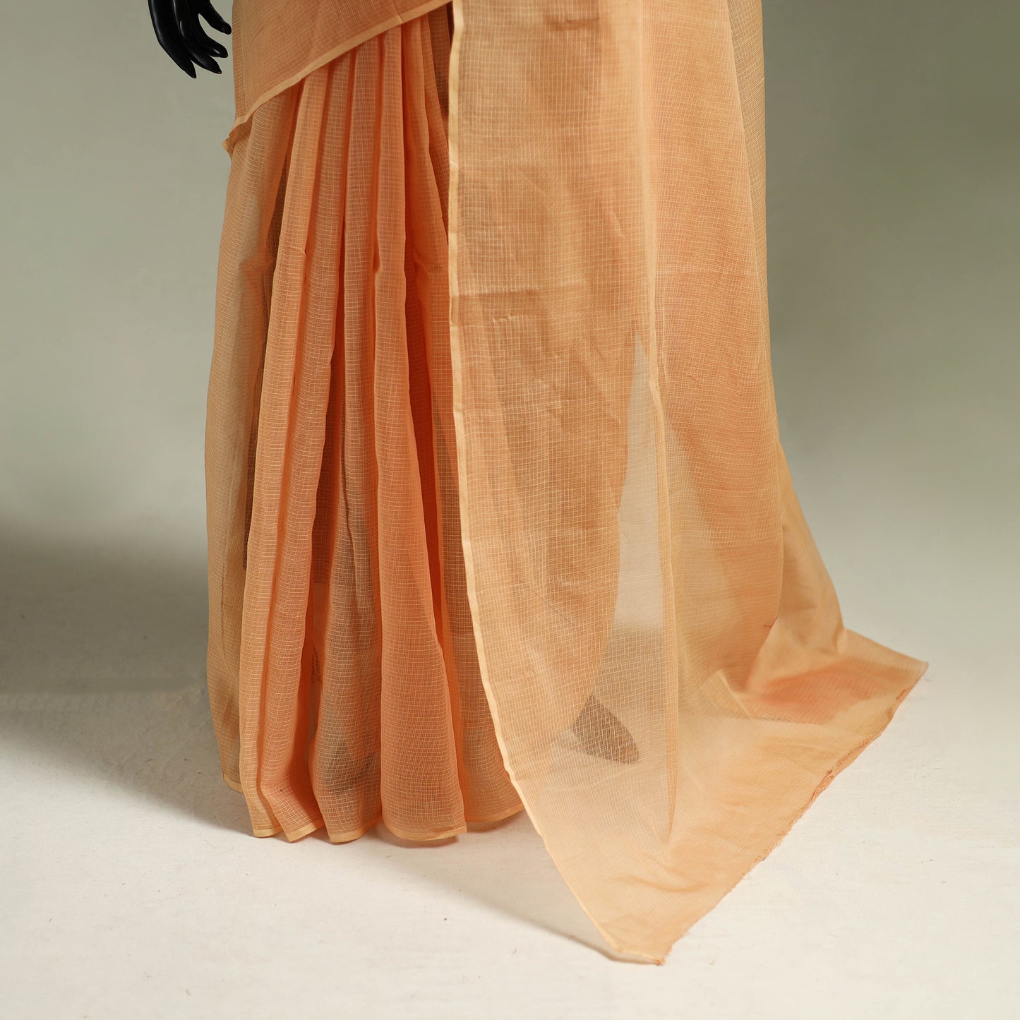 Peach - Nazaakat Kota Doria Cotton Plain Saree with Blouse & Jewellery Set 49