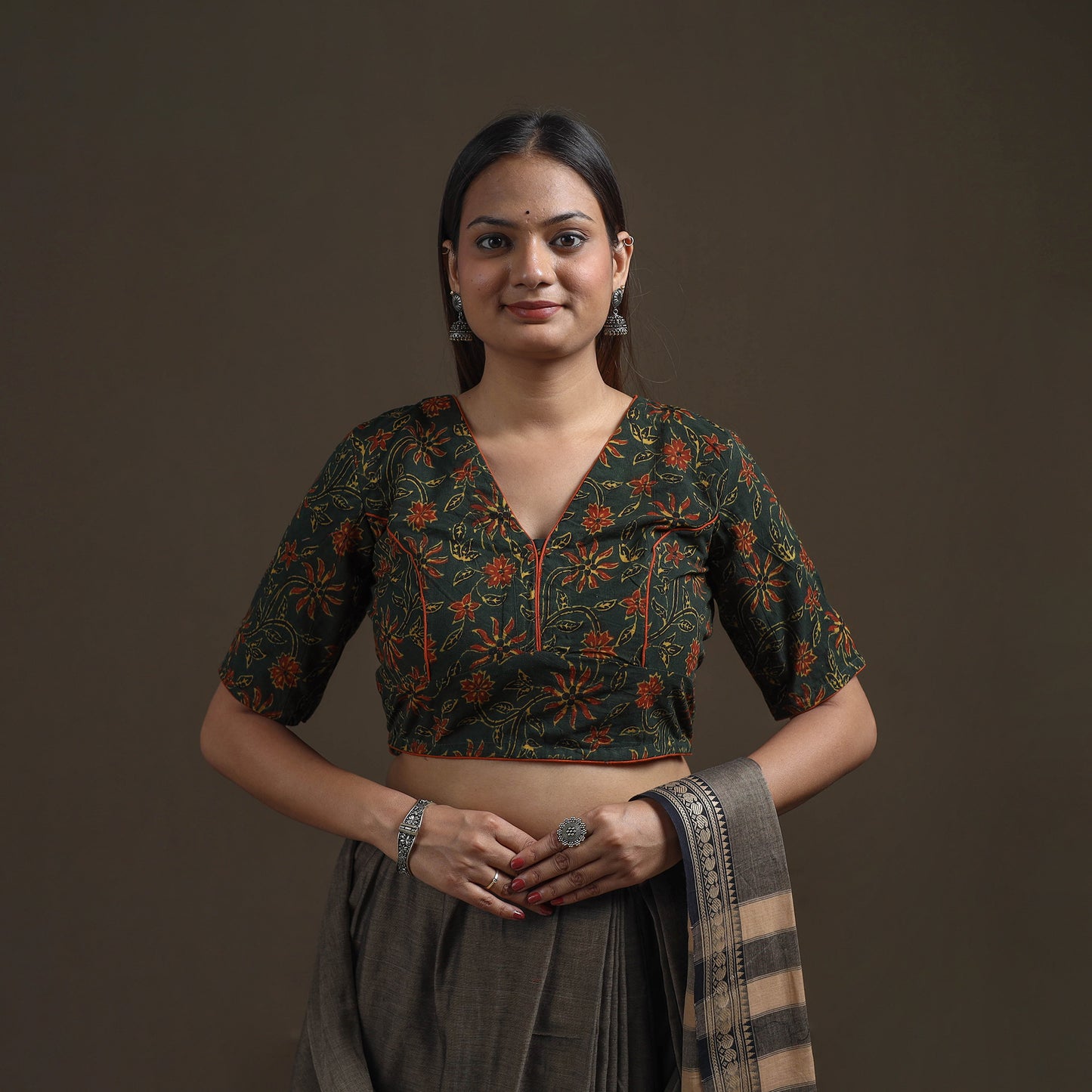 Ajrakh Hand Block Print Natural Dyed Cotton Readymade Blouse 11