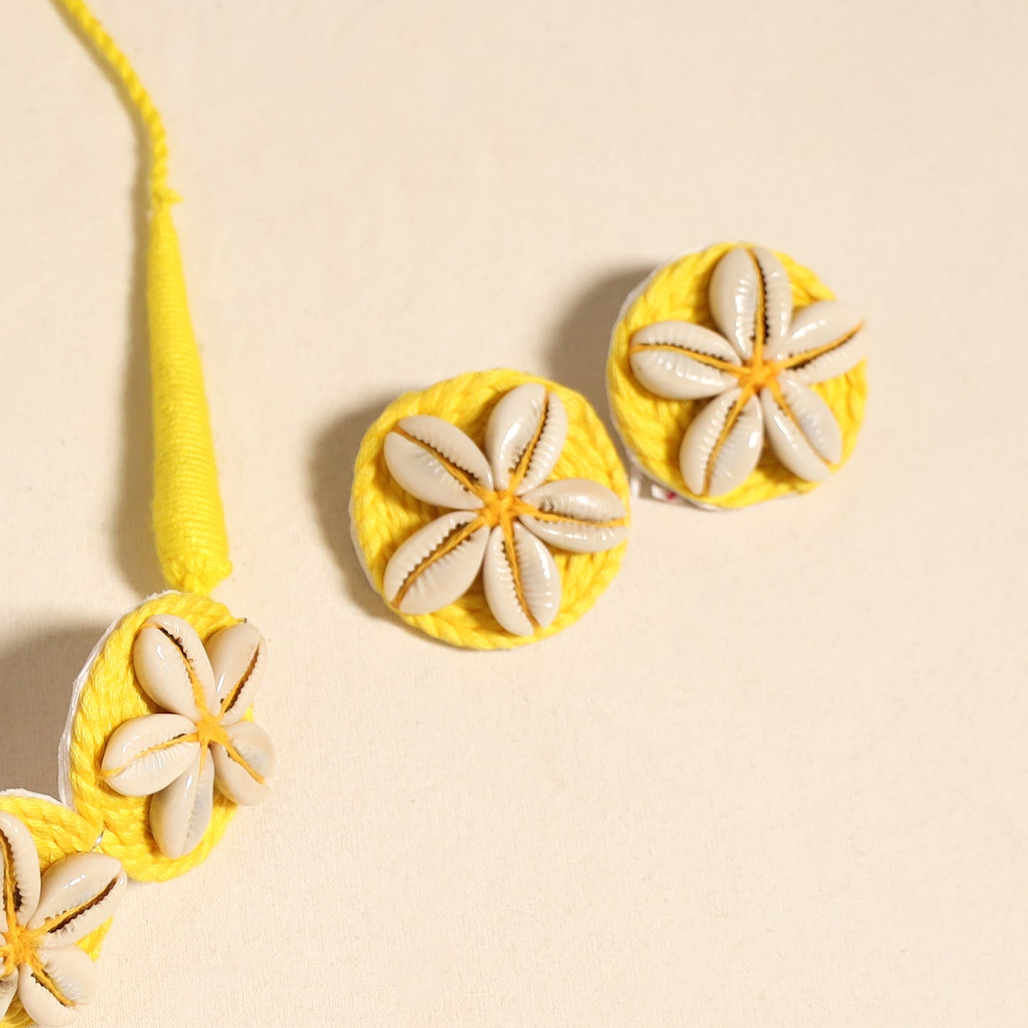 Navratri Special! Yellow Thread & Shell Work Necklace Set