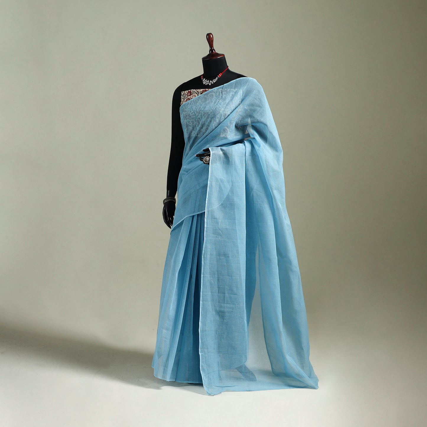 Blue - Nazaakat Kota Doria Cotton Plain Saree with Blouse & Jewellery Set 53