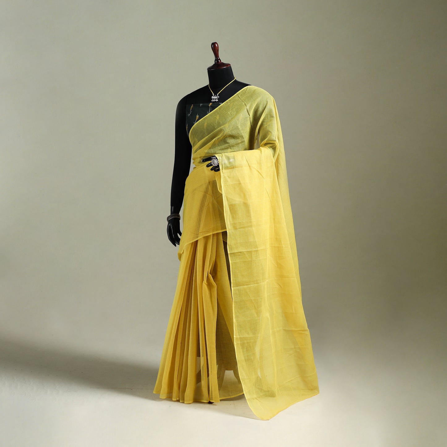 Yellow - Nazaakat Kota Doria Cotton Plain Saree with Blouse & Jewellery Set 58
