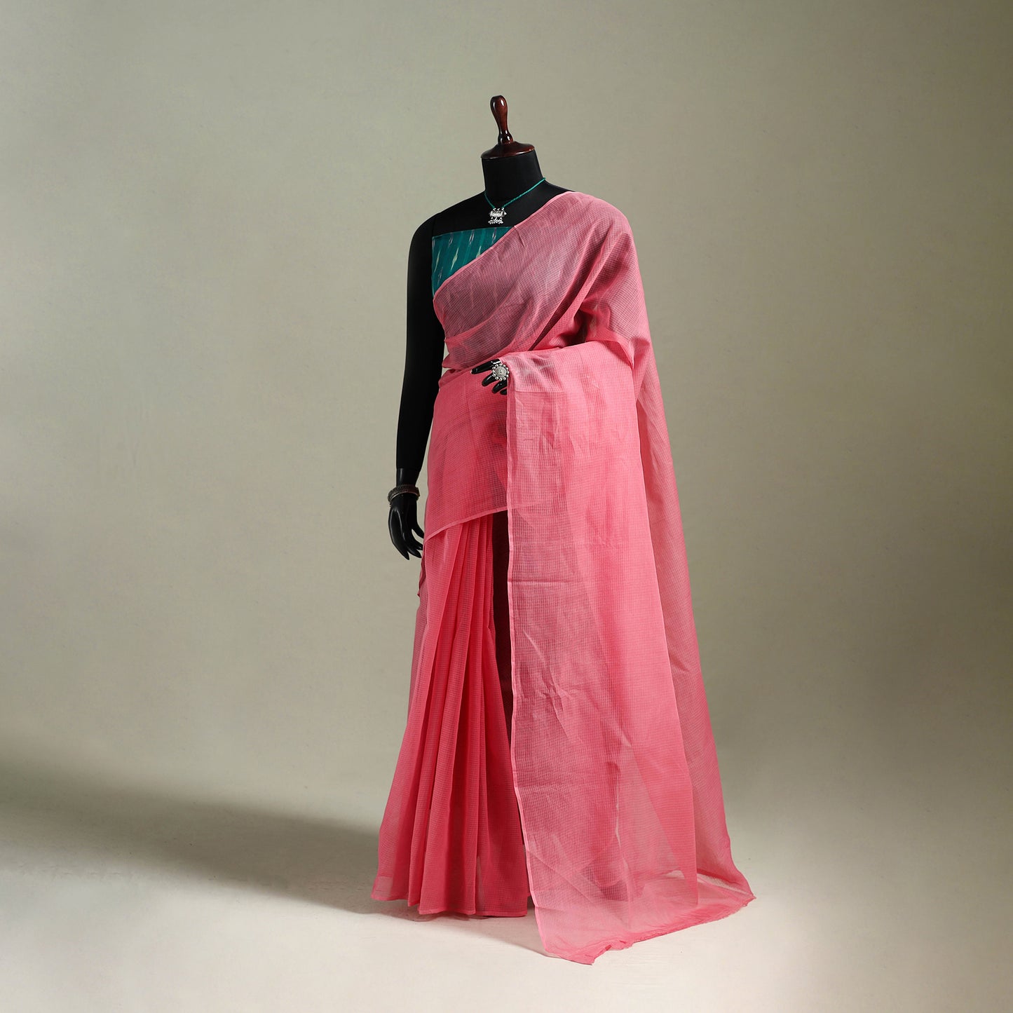 Pink - Nazaakat Kota Doria Cotton Plain Saree with Blouse & Jewellery Set 59