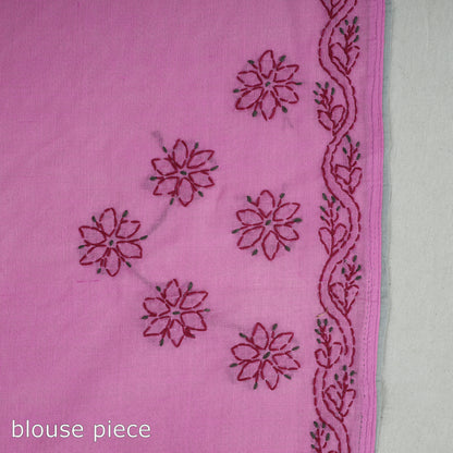 Pink - Lucknow Chikankari Hand Embroidery Pure Cotton Saree 48