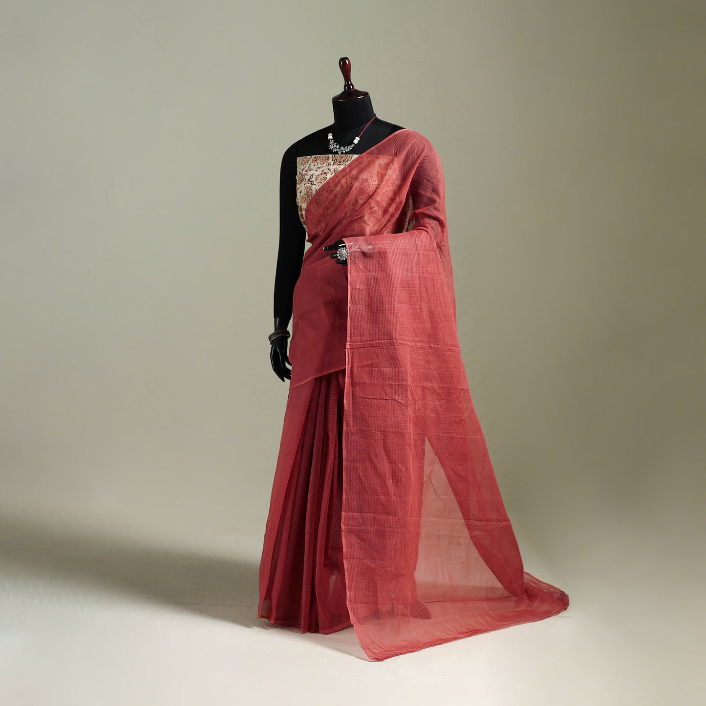 Red - Nazaakat Kota Doria Cotton Plain Saree with Blouse & Jewellery Set 63