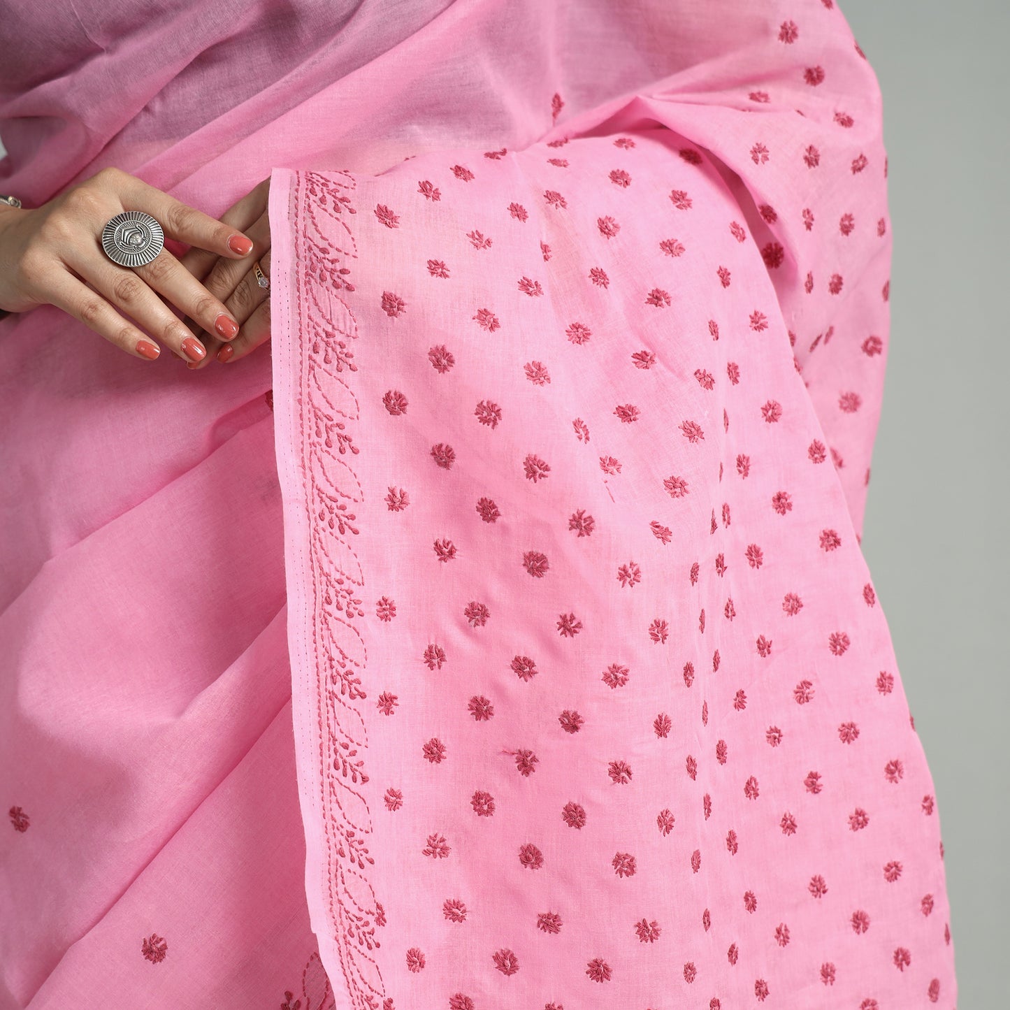 Purple - Lucknow Chikankari Hand Embroidery Pure Cotton Saree 51