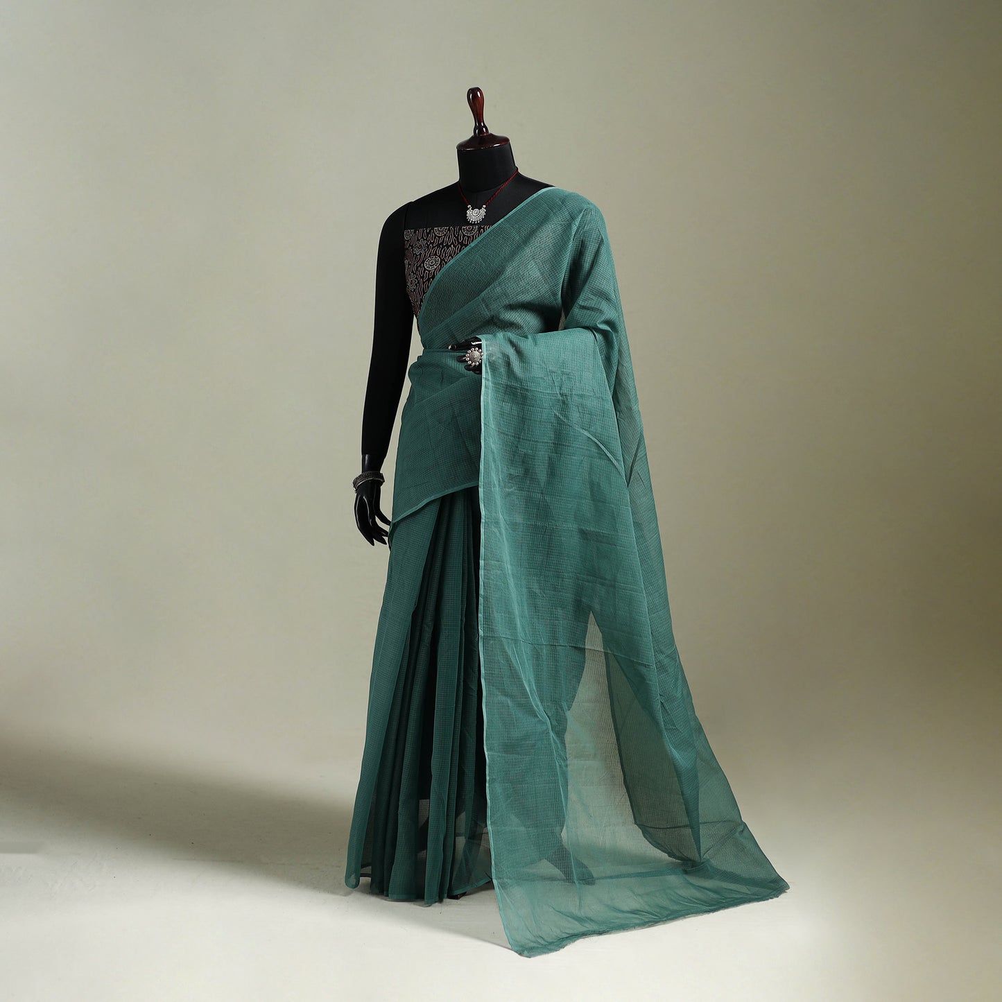 Green - Nazaakat Kota Doria Cotton Plain Saree with Blouse & Jewellery Set 65