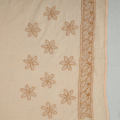 Beige - Lucknow Chikankari Embroidery Kota Doria Cotton Saree 53