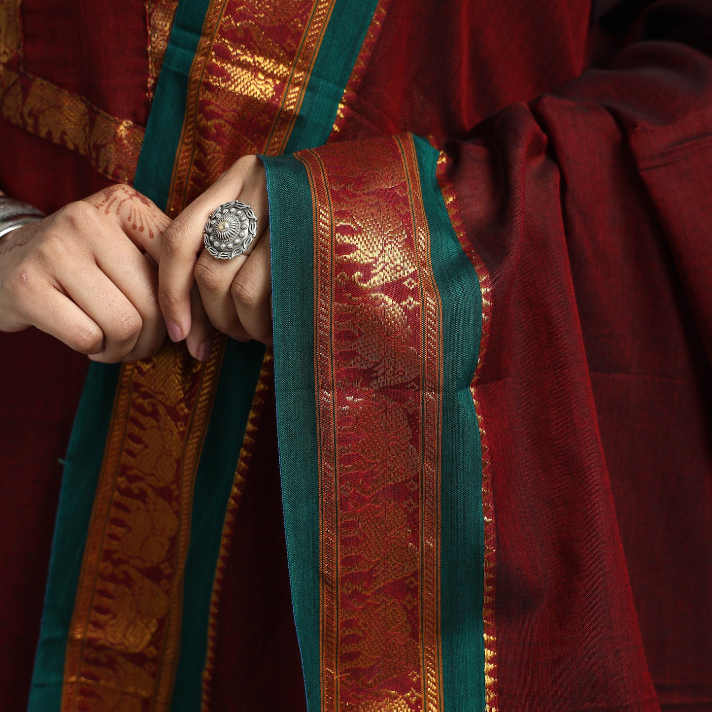 Maroon - Dharwad Cotton Kurta with Palazzo & Dupatta Set