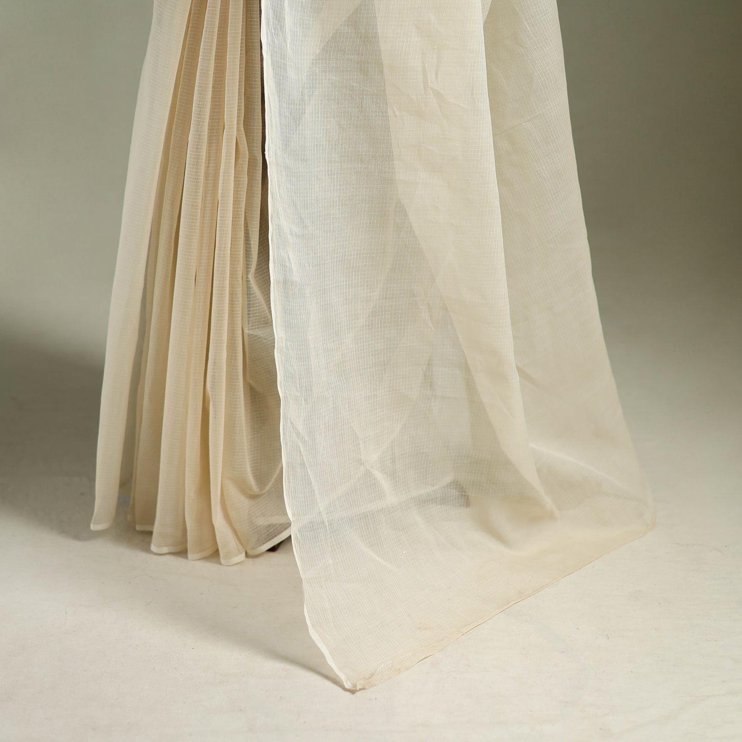 Beige - Nazaakat Kota Doria Cotton Plain Saree with Blouse & Jewellery Set 69