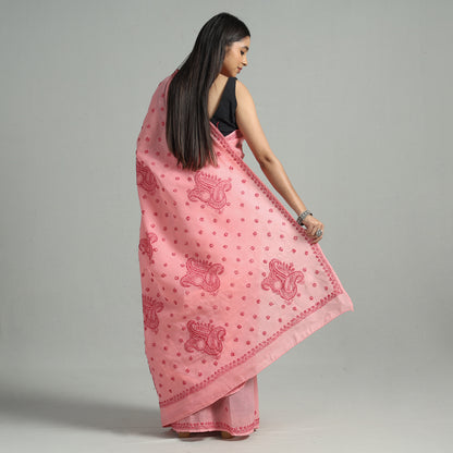 Pink - Chikankari Hand Embroidered Cotton Saree 58