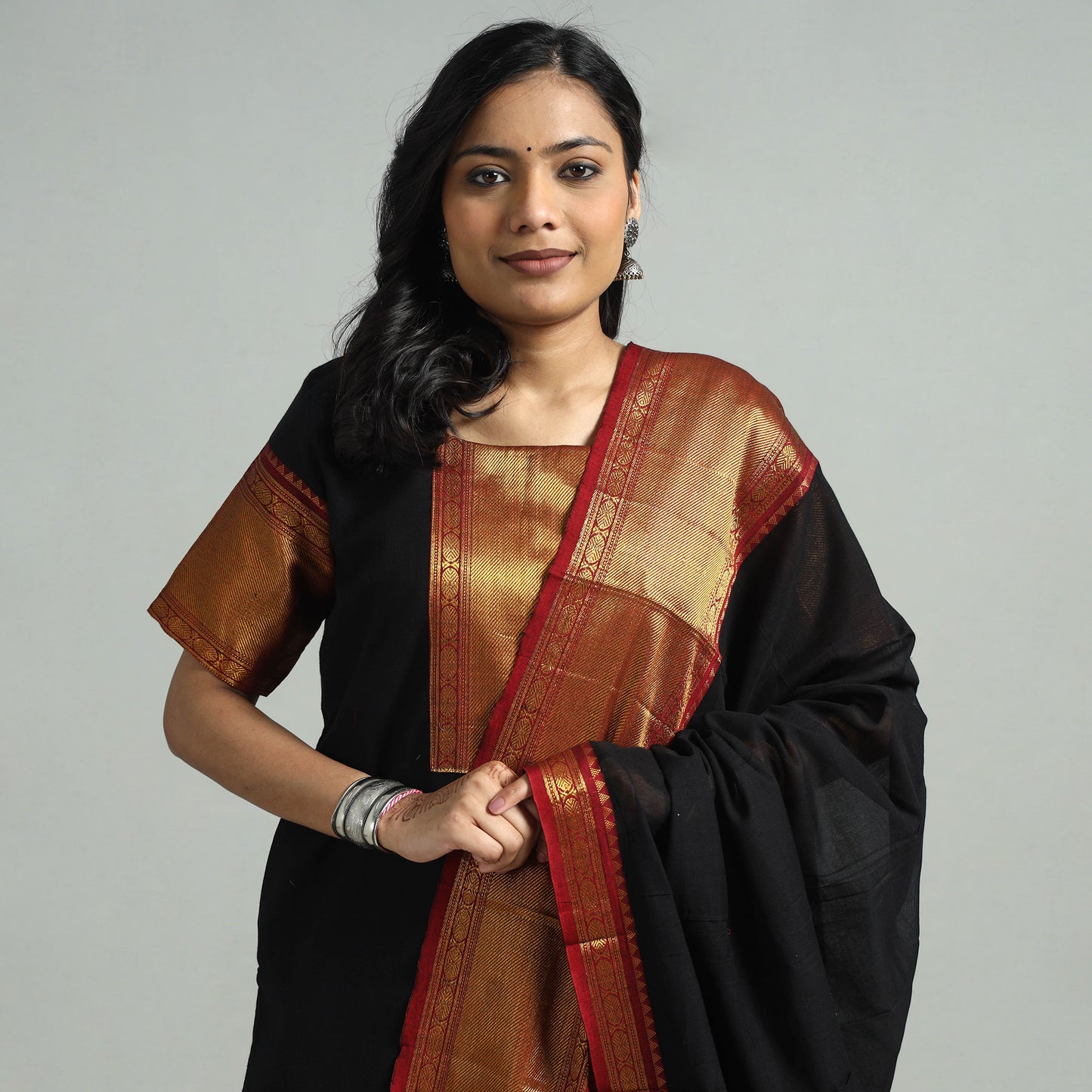 Black - Dharwad Cotton Kurta with Palazzo & Dupatta Set