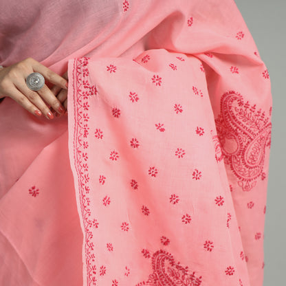 Pink - Chikankari Hand Embroidered Cotton Saree 58