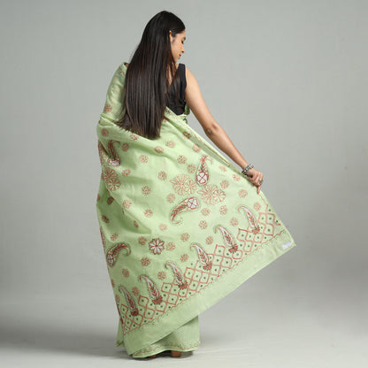 Green - Lucknow Chikankari Hand Embroidery Cotton Saree 61