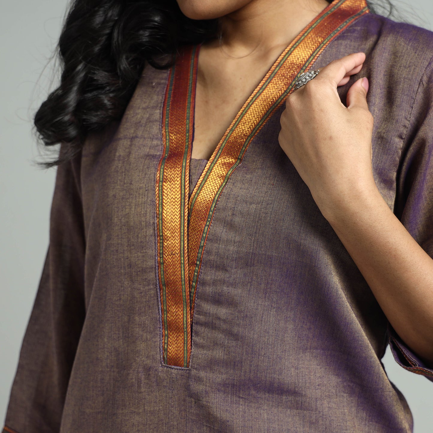 Brown - Dharwad Cotton Kurta with Palazzo & Dupatta Set