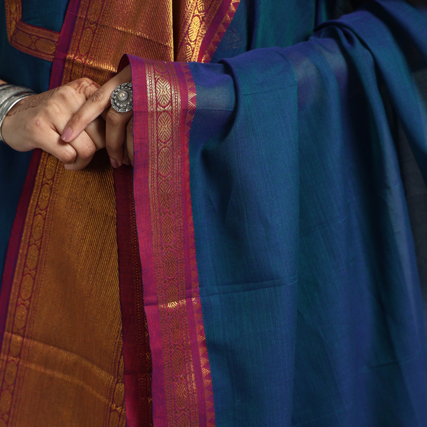 Blue - Dharwad Cotton Kurta with Palazzo & Dupatta Set