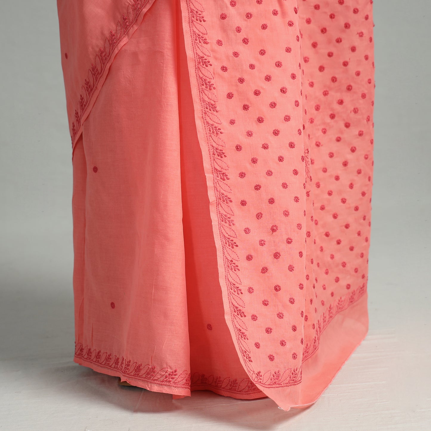 Pink - Lucknow Chikankari Hand Embroidery Pure Cotton Saree 62