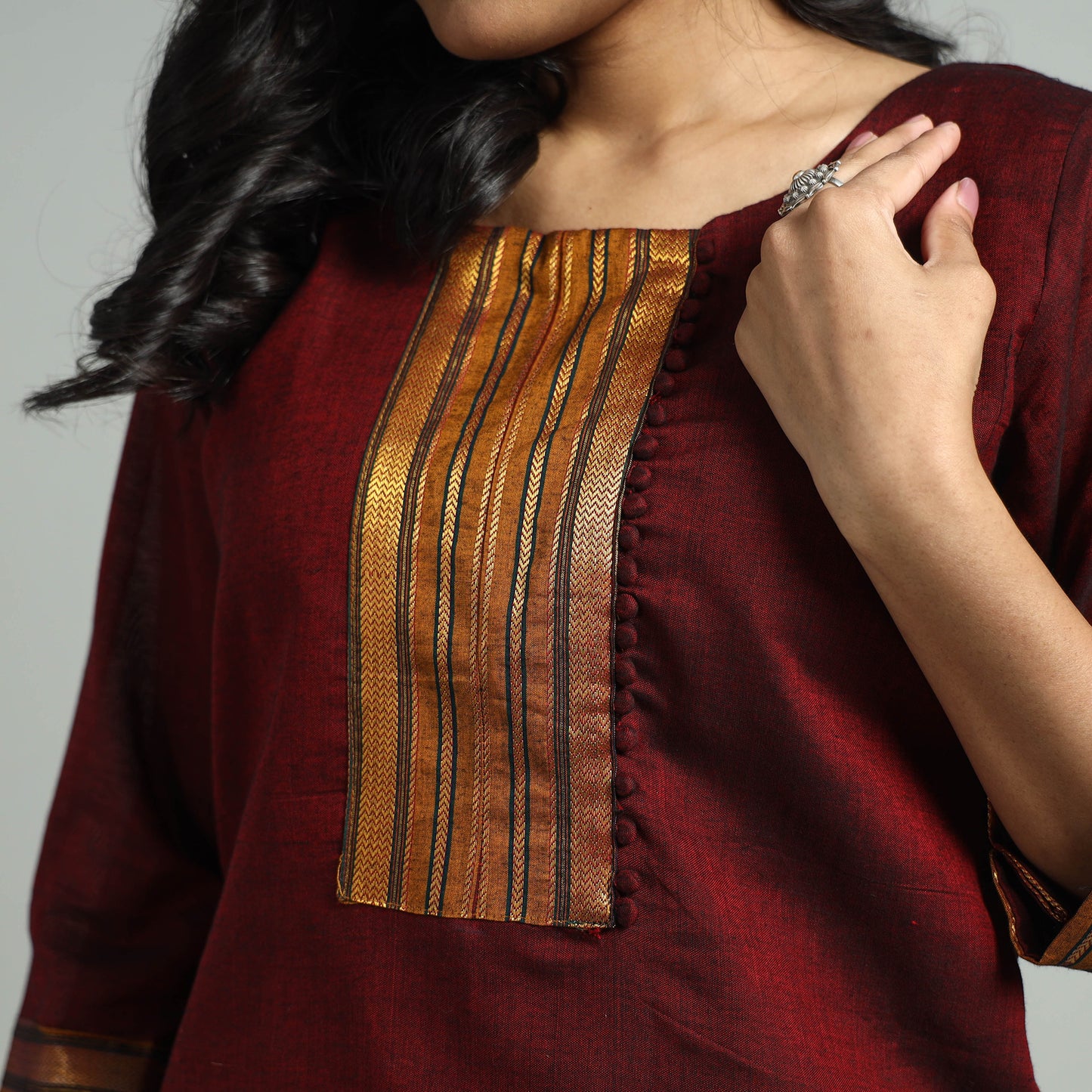 Maroon - Dharwad Cotton Kurta with Palazzo & Dupatta Set