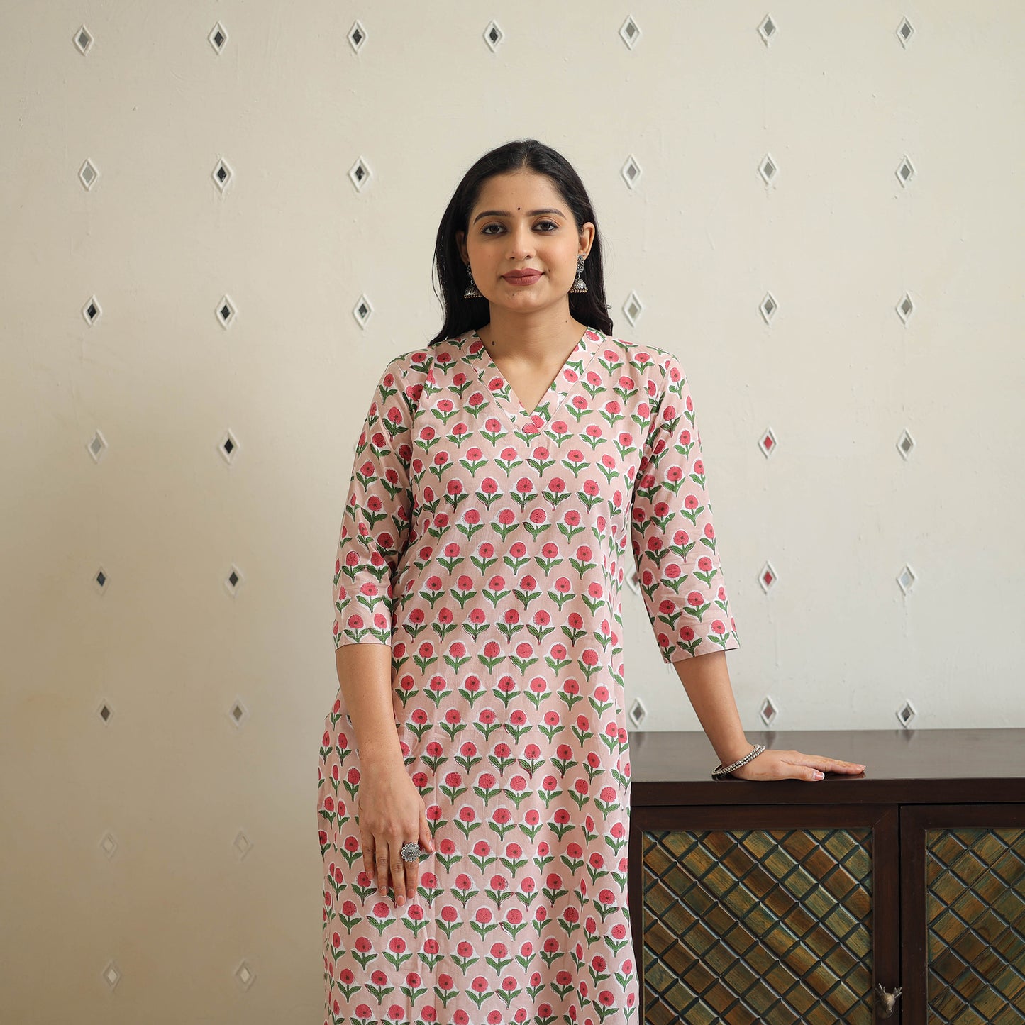 Peach - Block Print Cotton Straight Sanganeri Kurta 27
