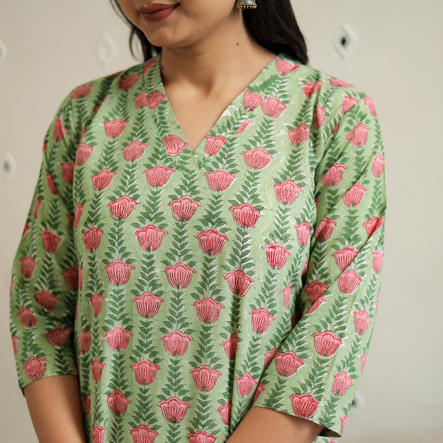 Buy Green Block Print Cotton Straight Sanganeri Kurta