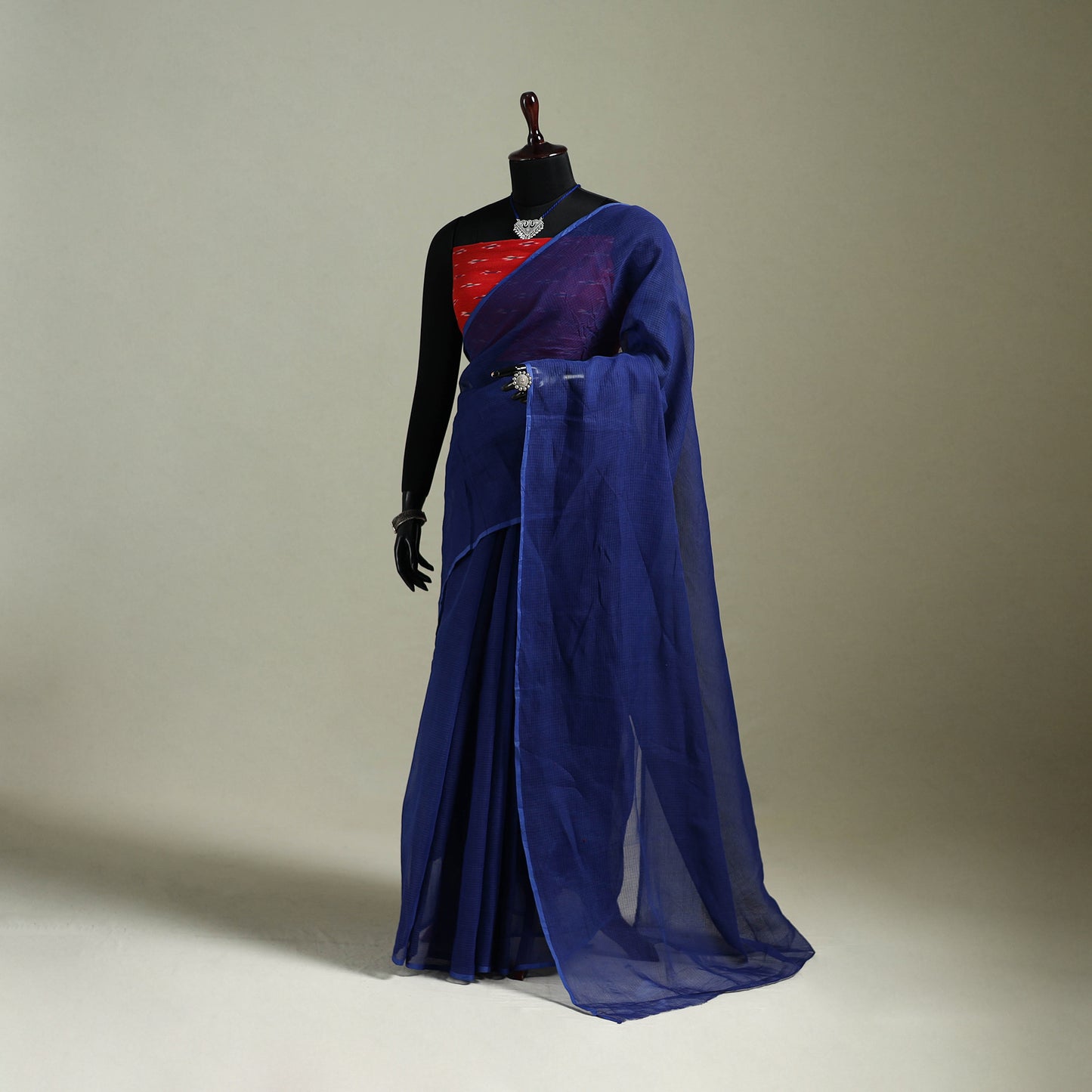 Blue - Nazaakat Kota Doria Cotton Plain Saree with Blouse & Jewellery Set 80