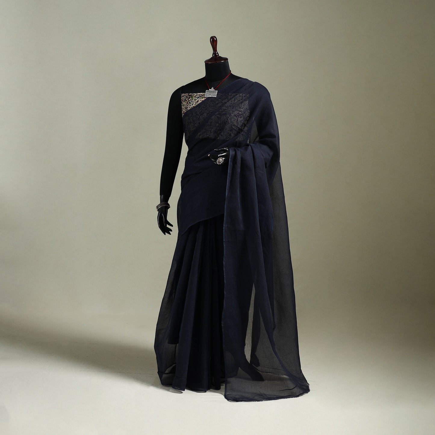 Blue - Nazaakat Kota Doria Cotton Plain Saree with Blouse & Jewellery Set 90